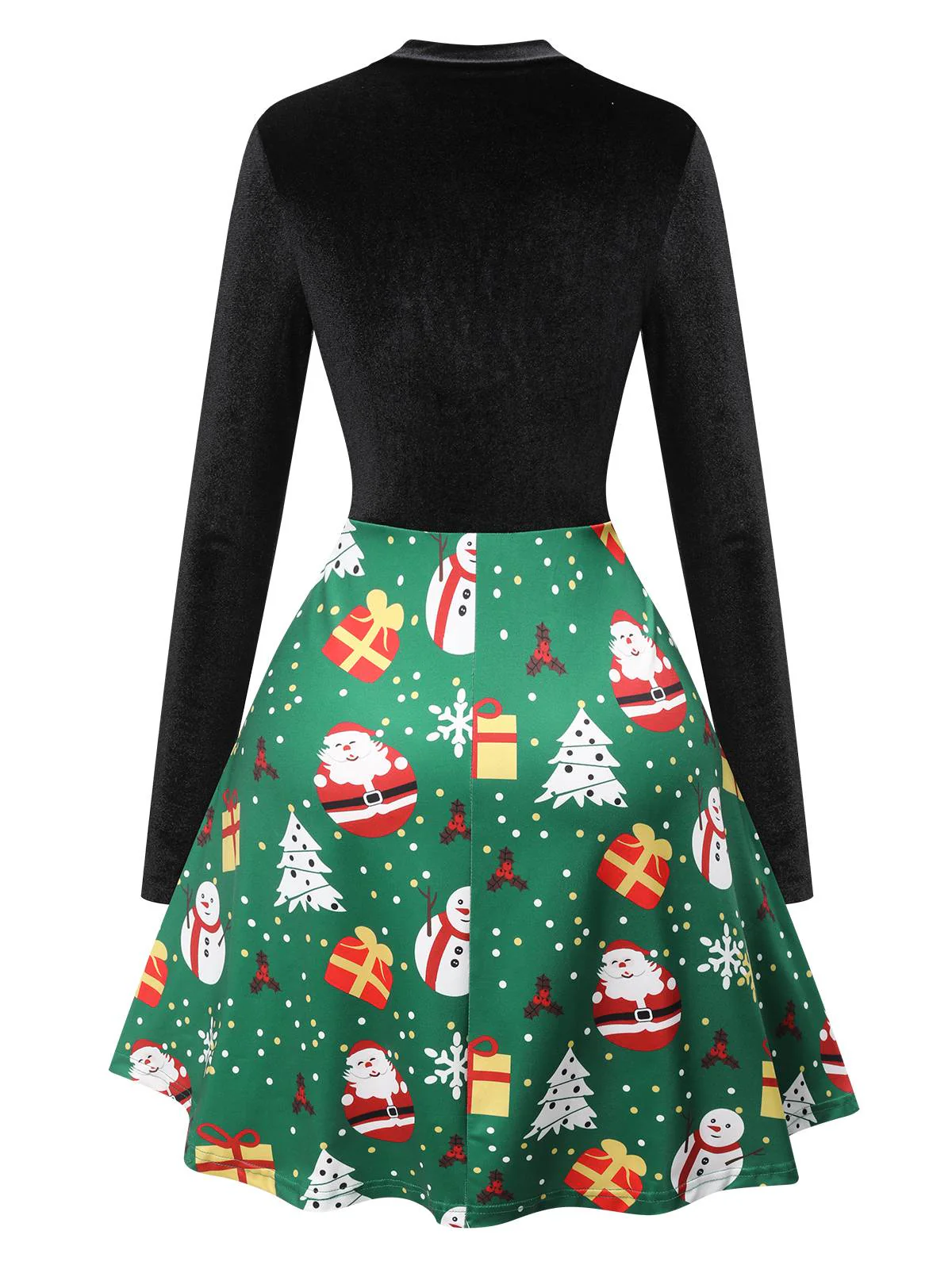 Schwarz 1950er Weihnachten Stehkragen Samt Kleid - Image 3