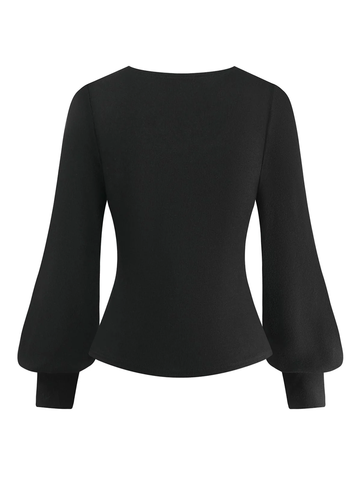 Schwarz 1950S V-Ausschnitt Laternenärmel Stricken Top - Image 4