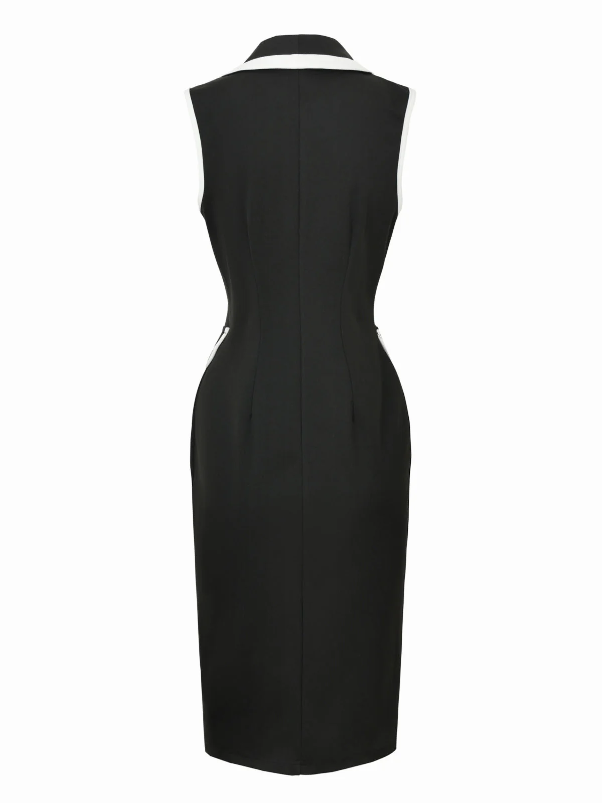 Schwarz 1960er Ärmellos Revers Knopf Enges Kleid - Image 3