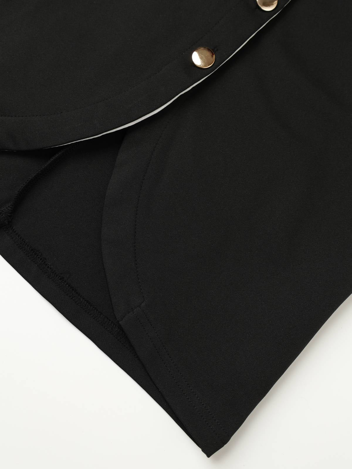 Schwarz 1960er Ärmellos Revers Knopf Enges Kleid - Image 8