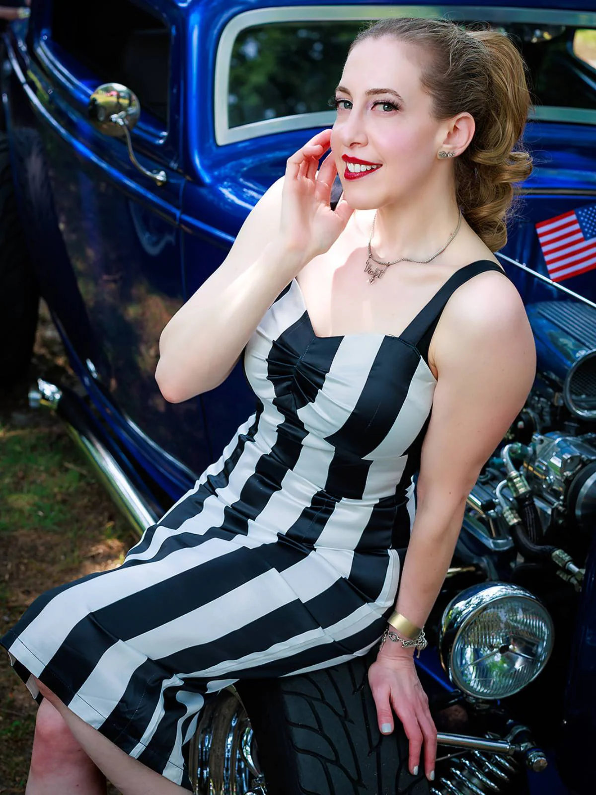Schwarz 1960er Beetlejuice Kostüm Vertikale Streifen Träger Bleistiftkleid - Image 2