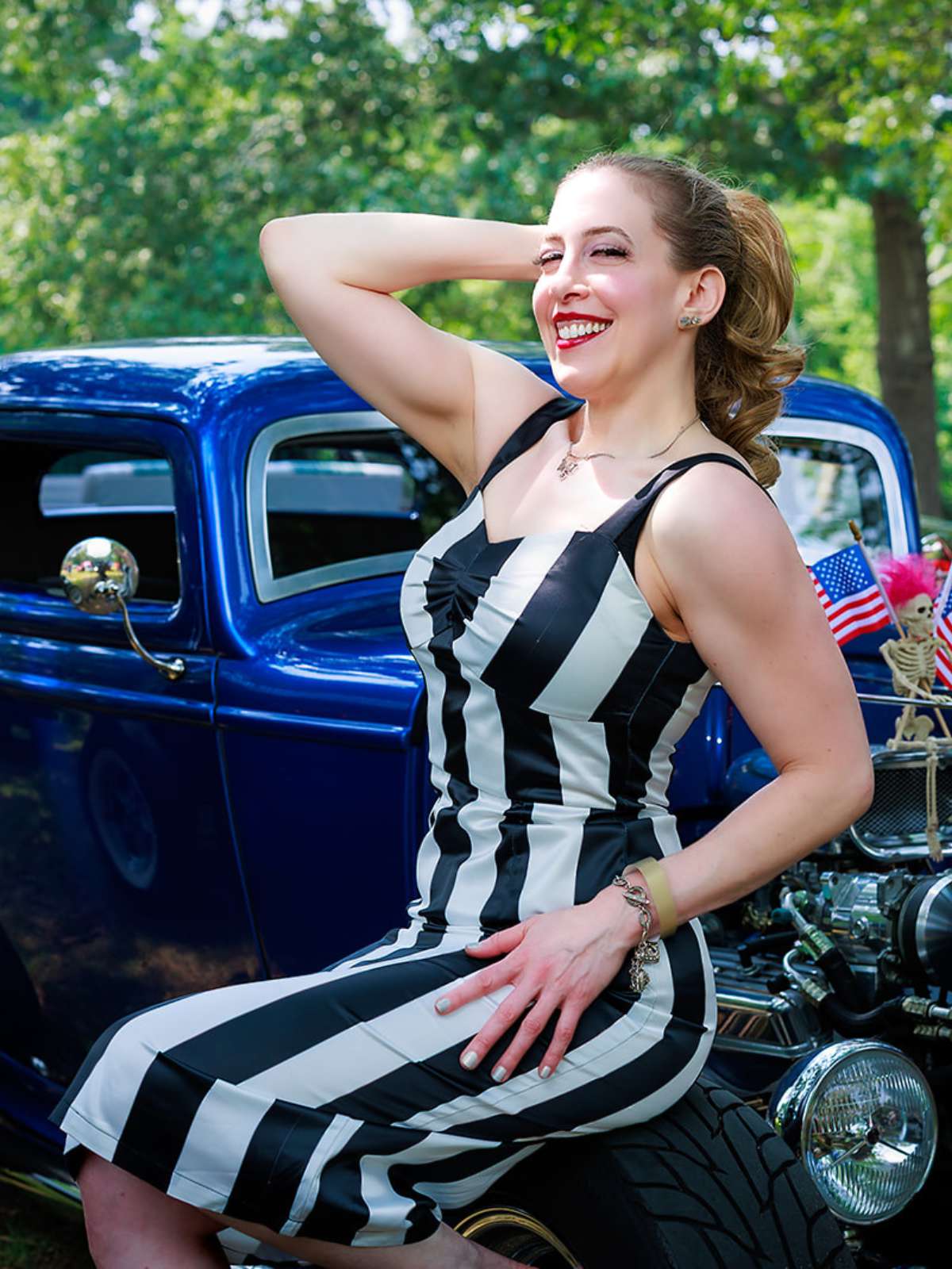Schwarz 1960er Beetlejuice Kostüm Vertikale Streifen Träger Bleistiftkleid - Image 3