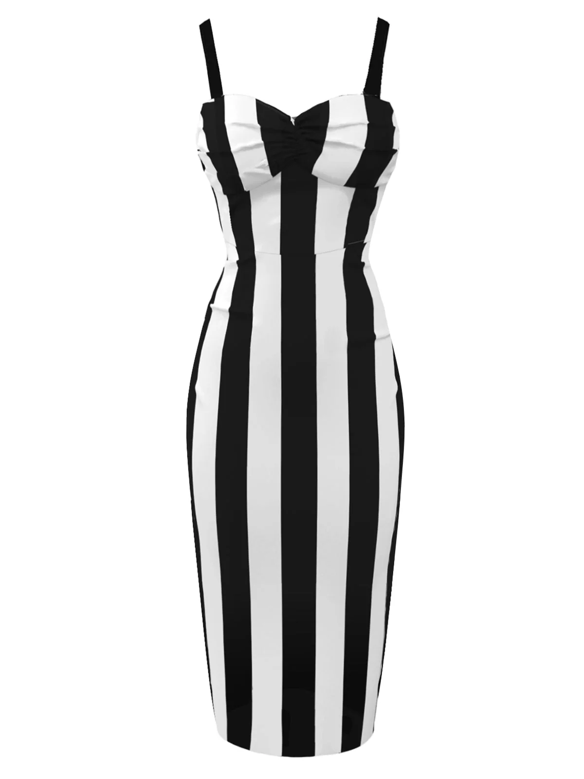 Schwarz 1960er Beetlejuice Kostüm Vertikale Streifen Träger Bleistiftkleid - Image 4