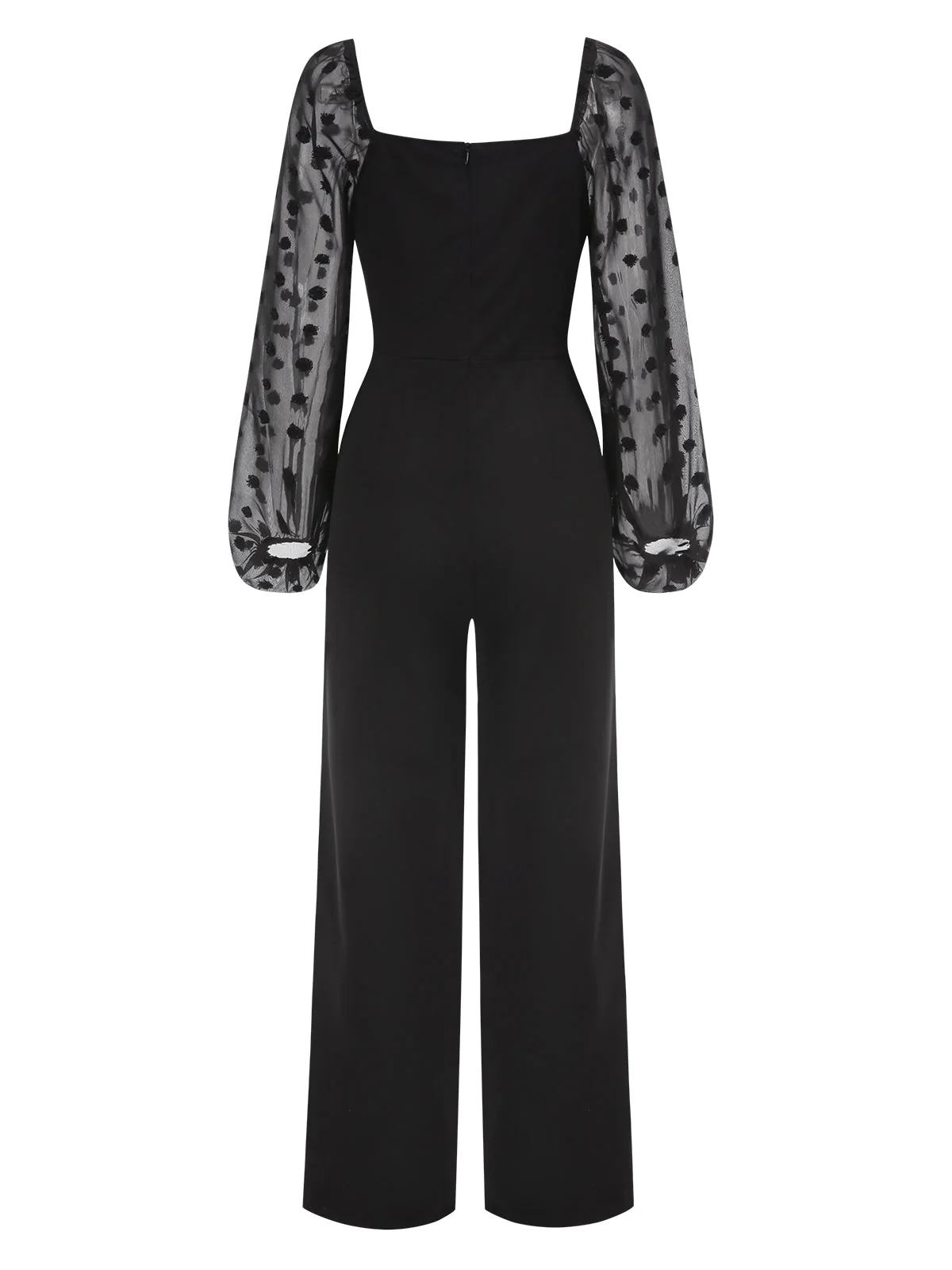 Schwarz 1960er Beflockter Quadratischer Hals Patchwork Jumpsuit - Image 2