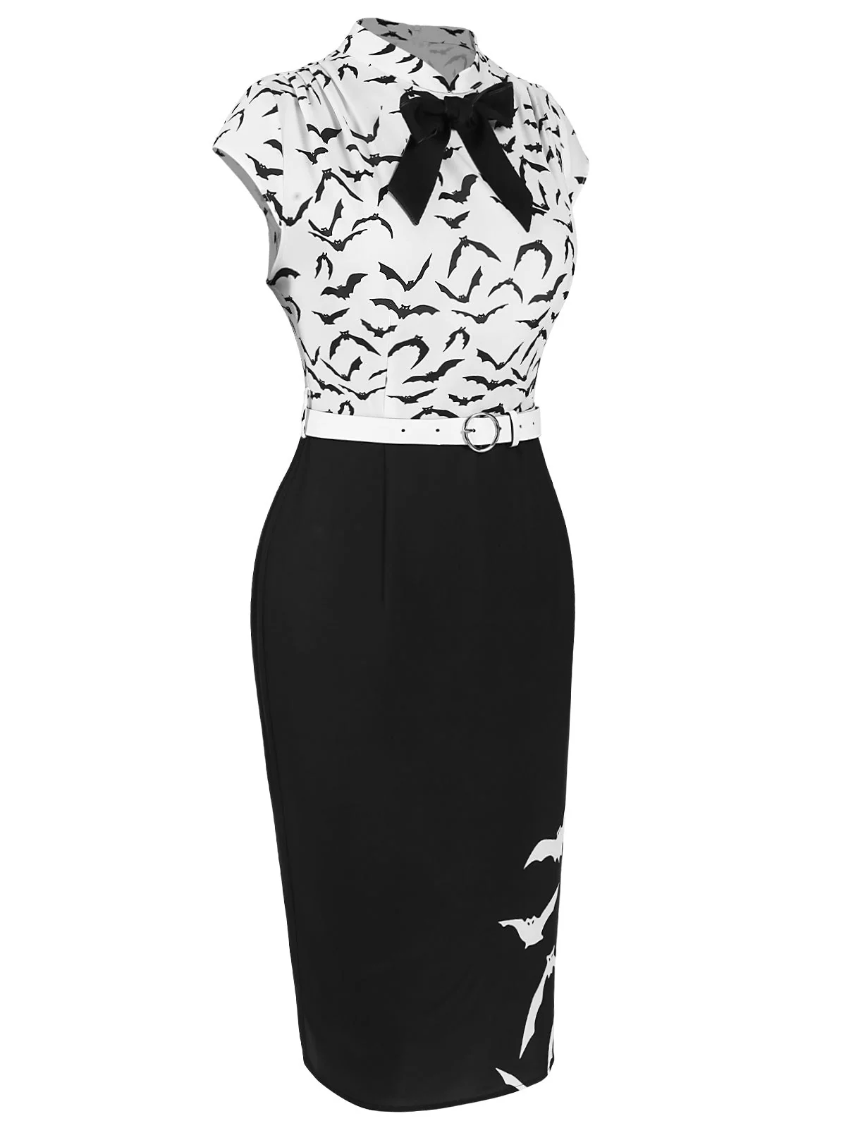 Schwarz 1960er Fledermäuse Bogen Revers Bleistiftkleid - Image 4