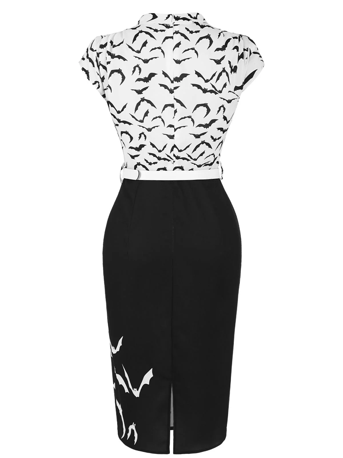 Schwarz 1960er Fledermäuse Bogen Revers Bleistiftkleid - Image 5