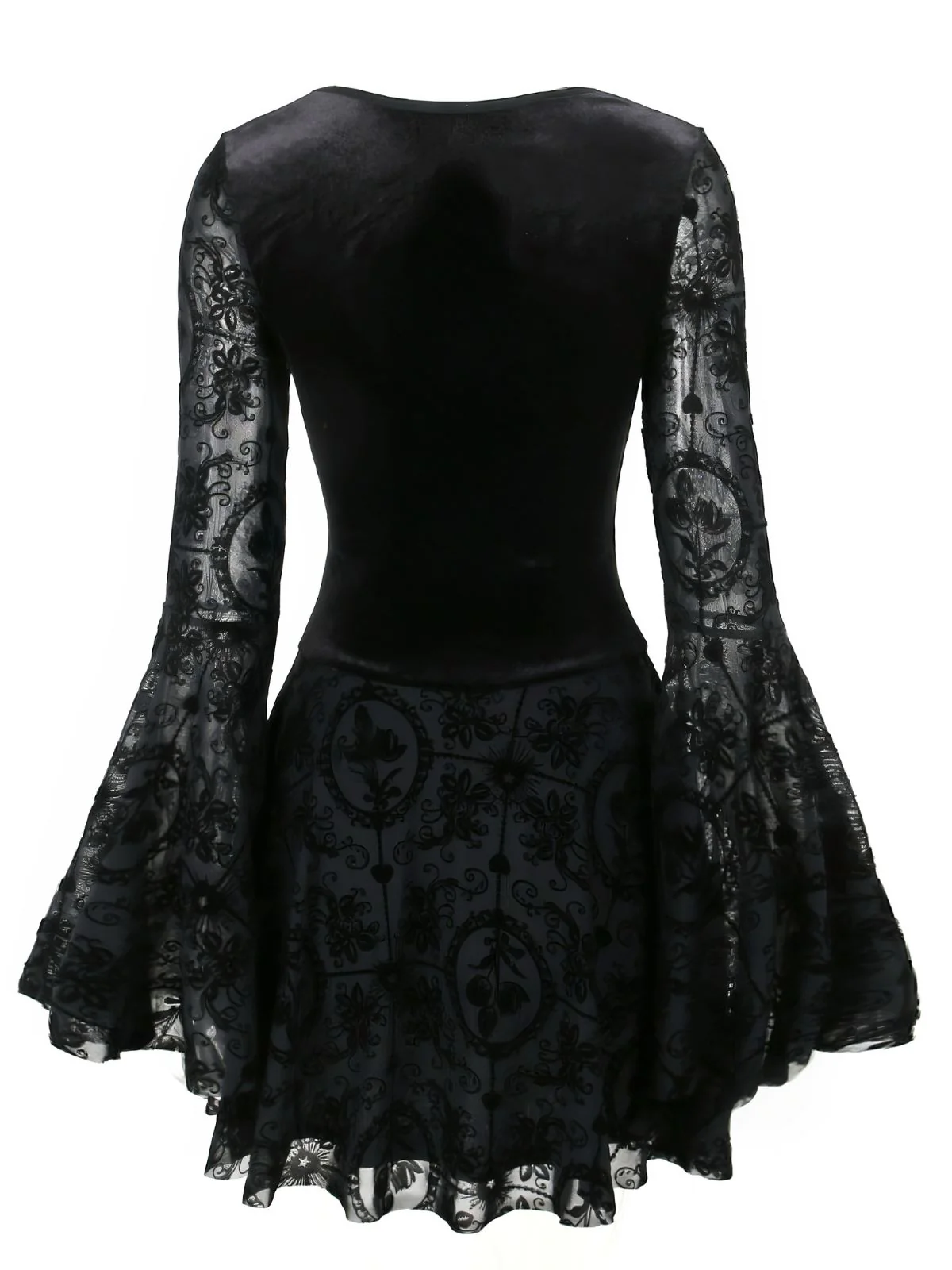Schwarz 1960er Gothic Beflocktes Kleid - Image 2