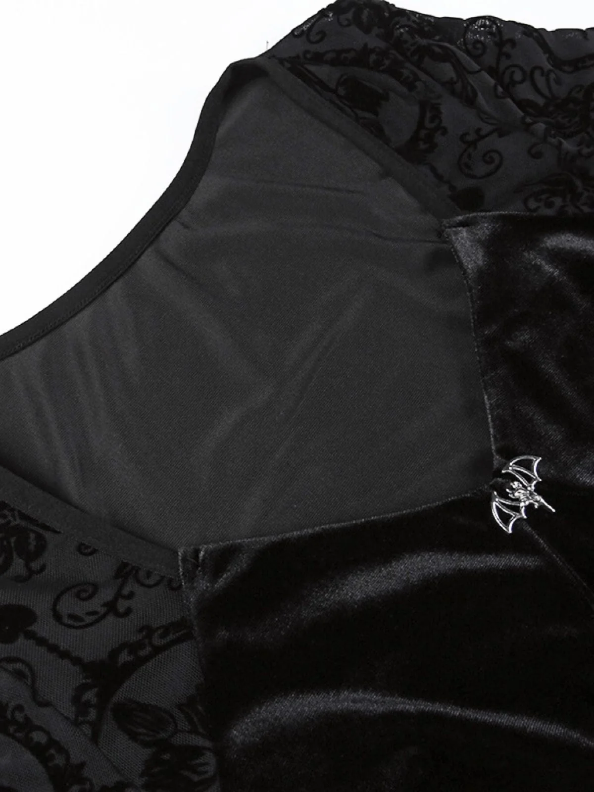 Schwarz 1960er Gothic Beflocktes Kleid - Image 3