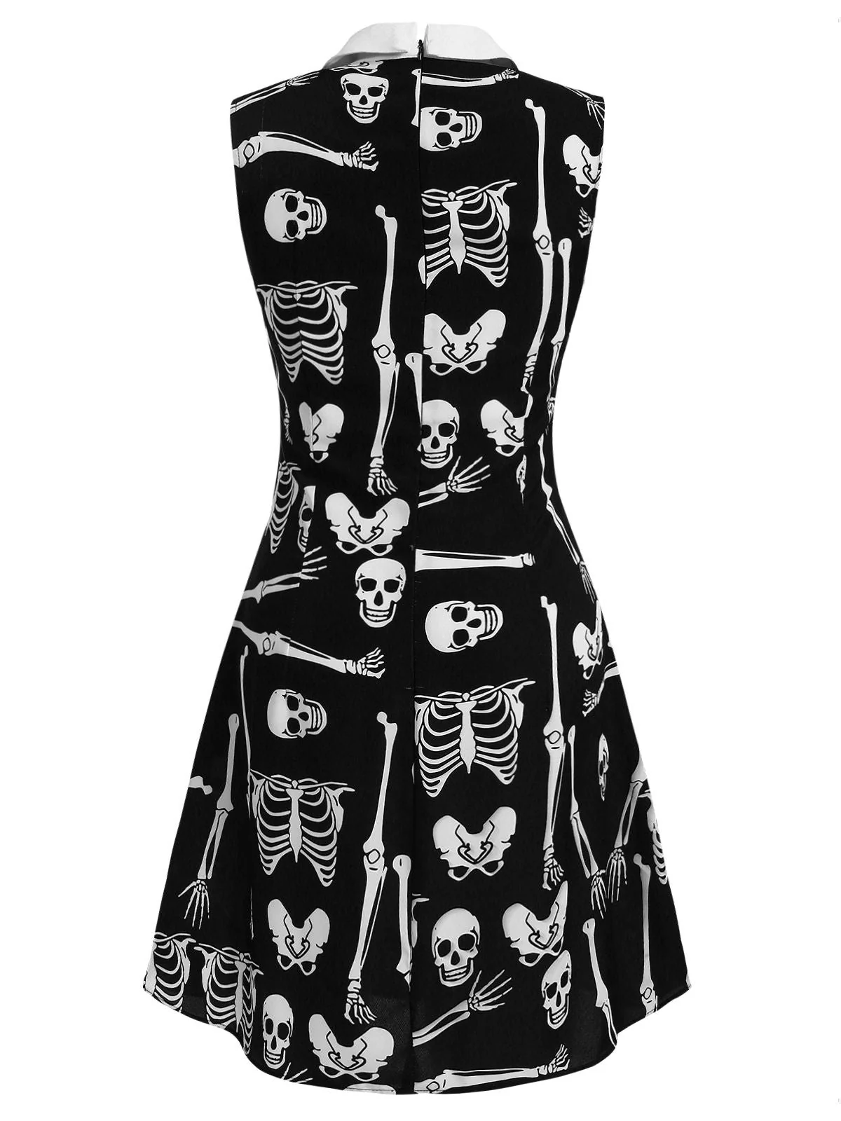 Schwarz 1960er Gothic Halloween Skelett Revers Mod Kleid - Image 6