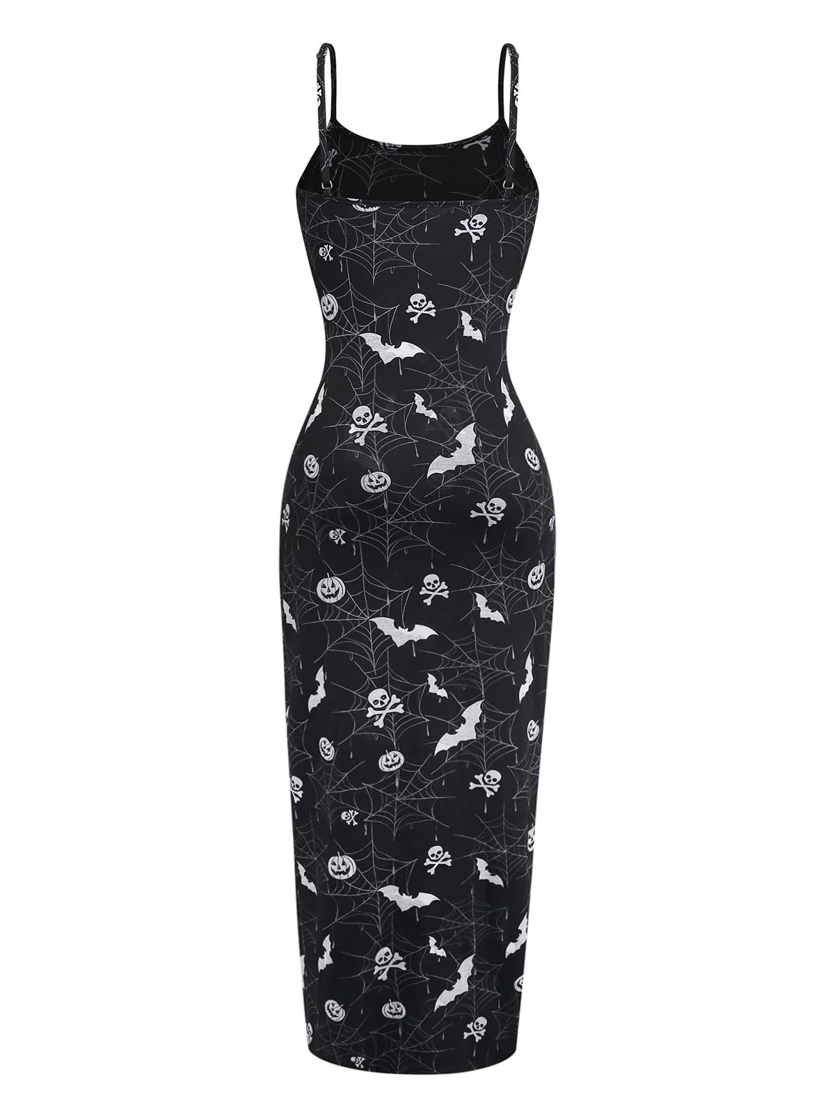 Schwarz 1960er Halloween Schlitz Midi Kleid - Image 2