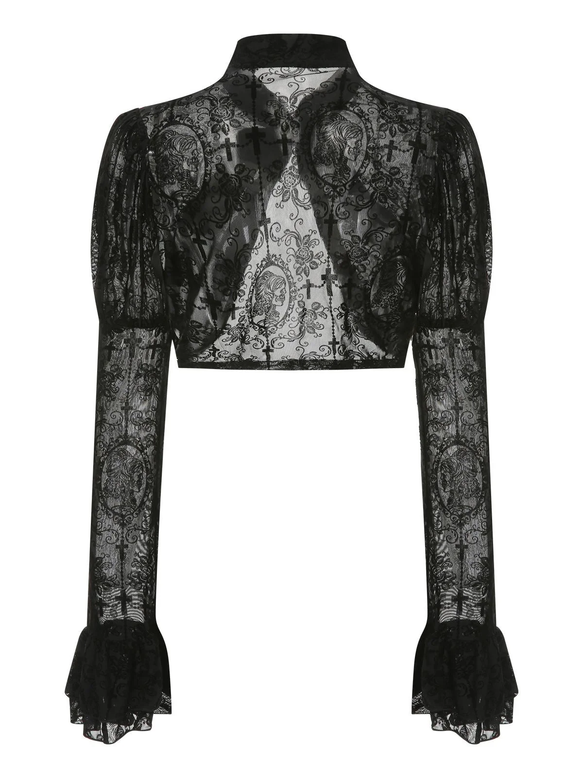 Schwarz 1960er Halloween Spitze Gotisch Knopf Top - Image 3