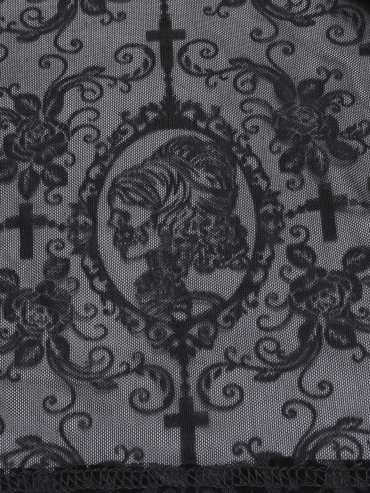 Schwarz 1960er Halloween Spitze Gotisch Knopf Top - Image 6