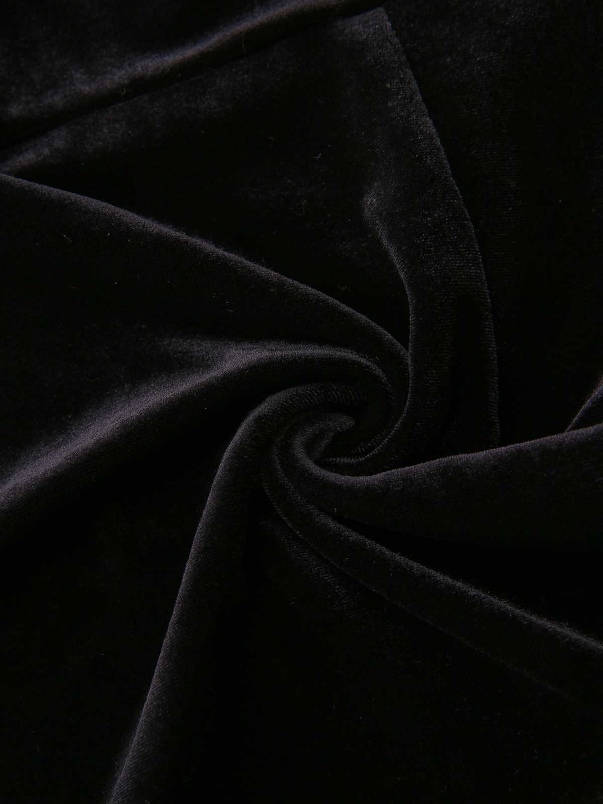 Schwarz 1960er Herzförmiger Hals Samt Plissiertes Saum Kleid - Image 6