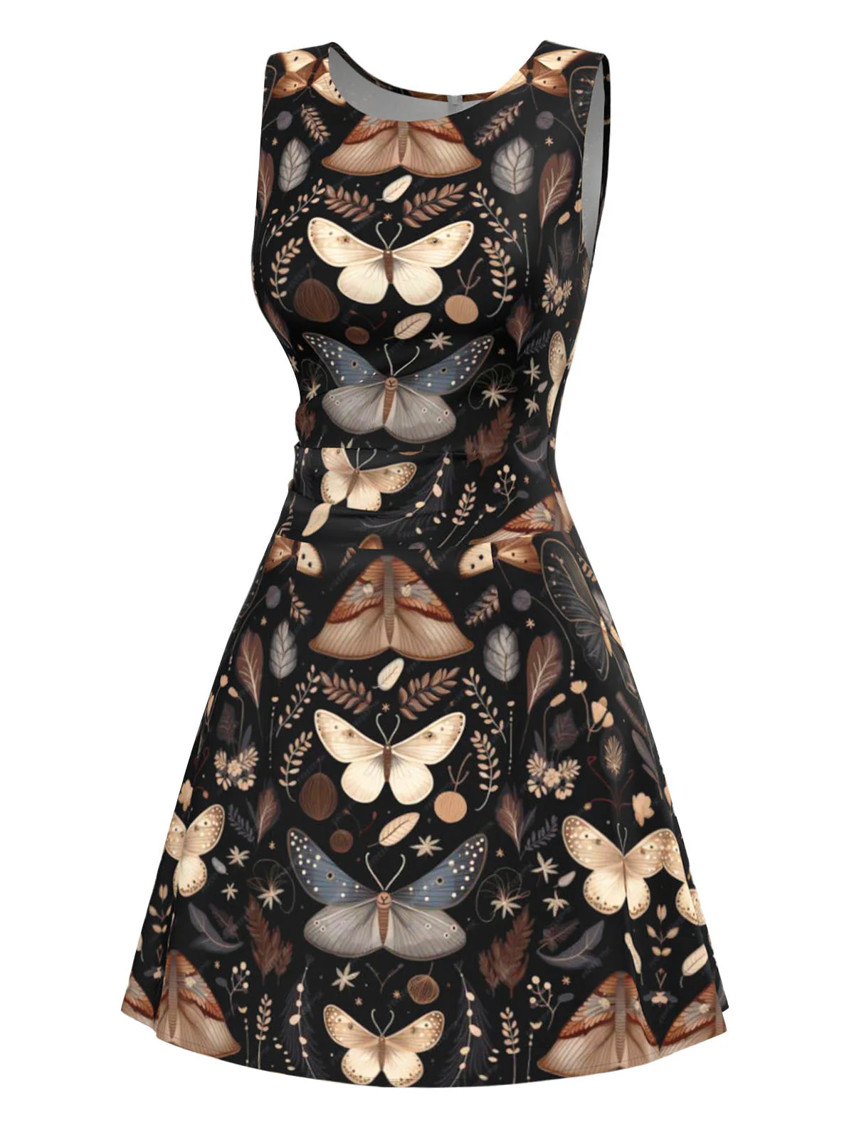 Schwarz 1960er Hexenmotte Schmetterling A-Linie Kleid - Image 3