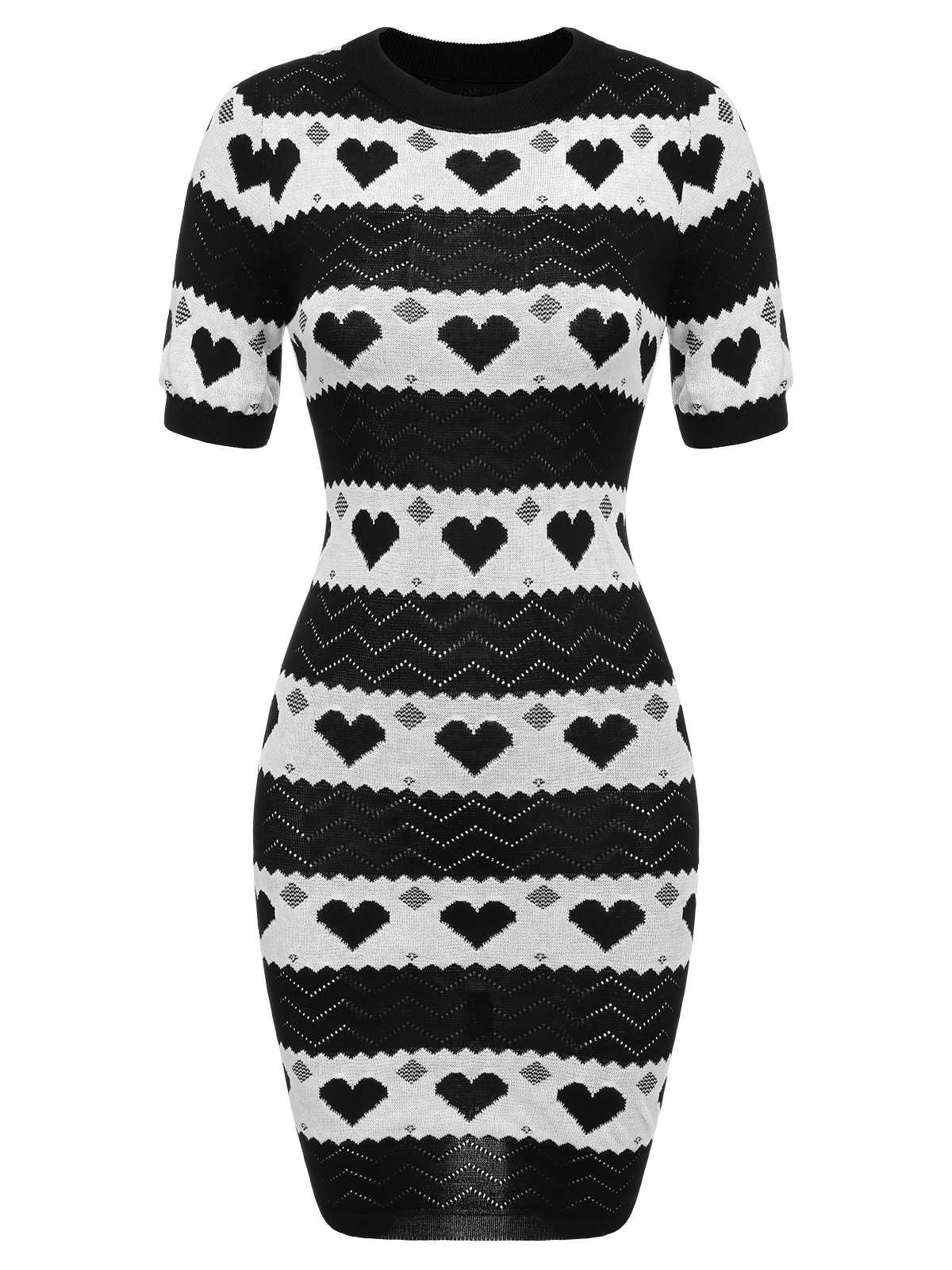 Schwarz 1960er kontrastierendes Herz-Strickkleid - Image 2