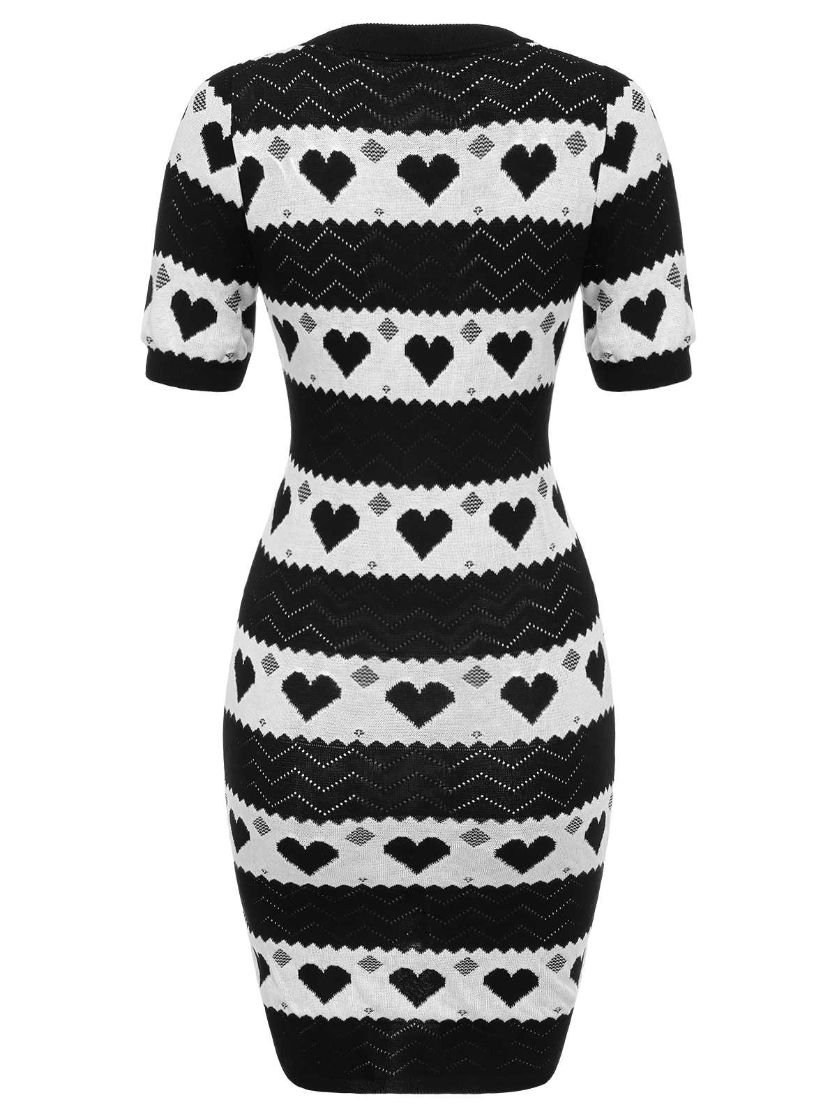 Schwarz 1960er kontrastierendes Herz-Strickkleid - Image 4
