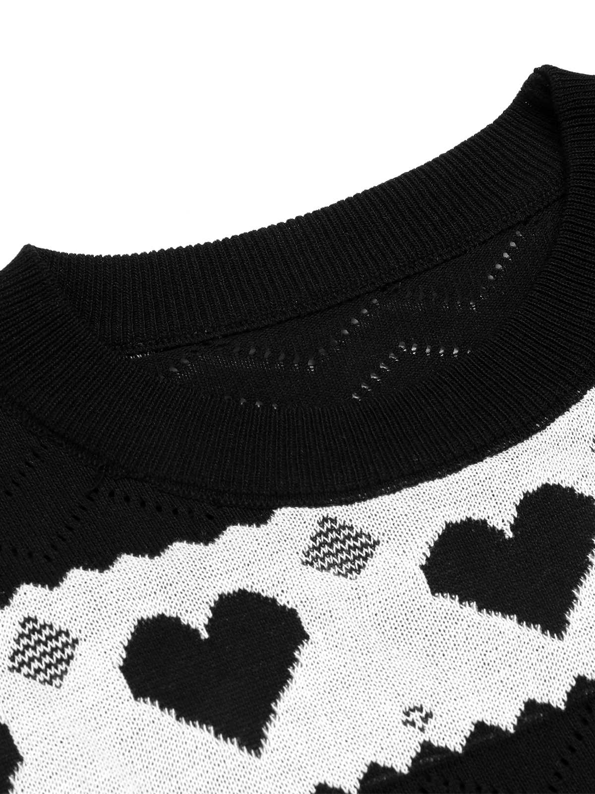 Schwarz 1960er kontrastierendes Herz-Strickkleid - Image 5