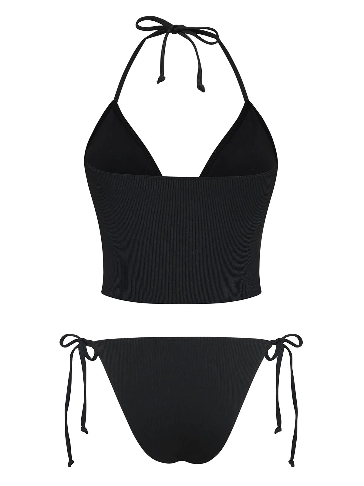 Schwarz 1960er Muschel Detail Gebunden Halter Tankini Set - Image 3