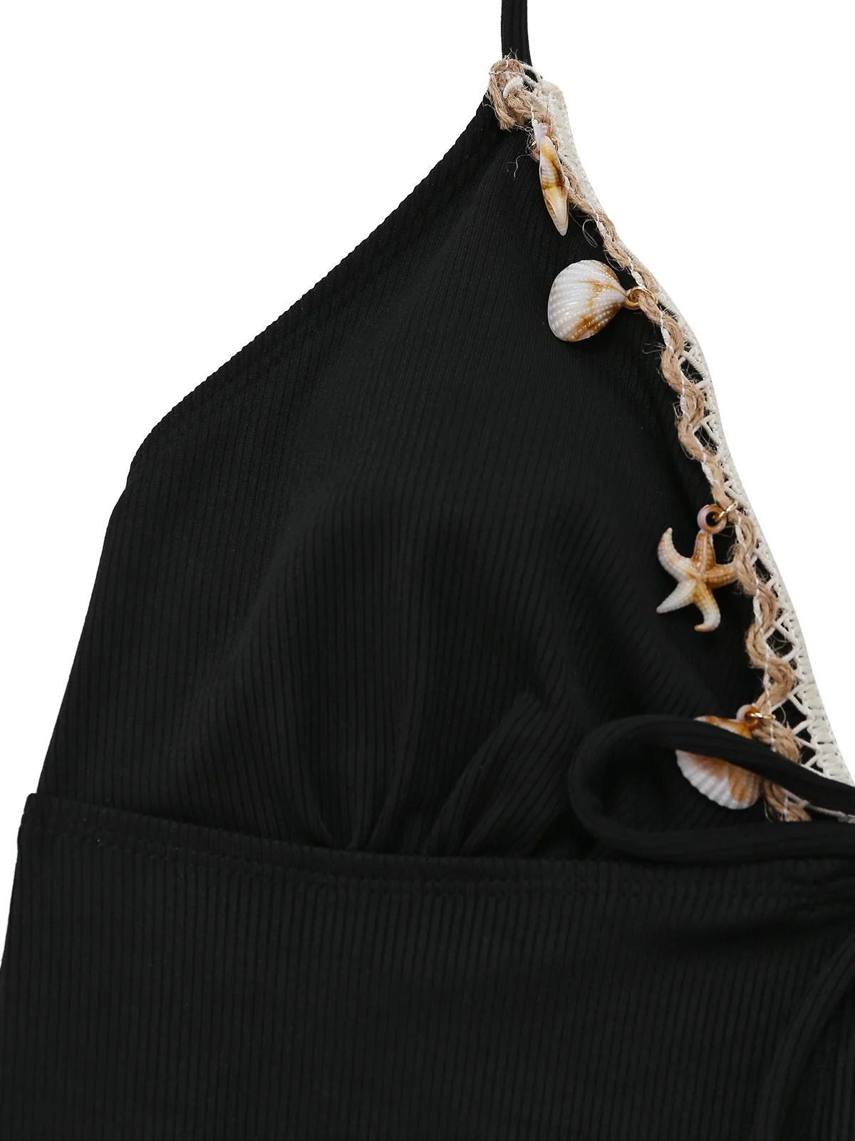 Schwarz 1960er Muschel Detail Gebunden Halter Tankini Set - Image 4