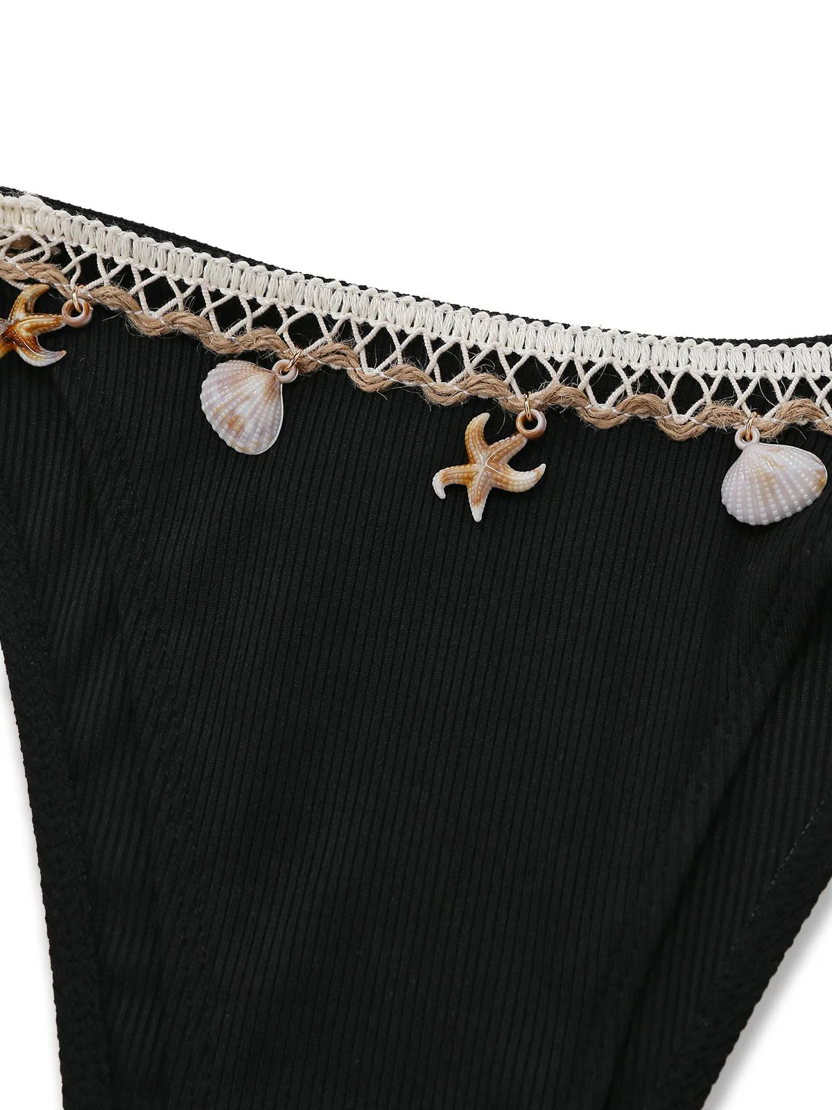 Schwarz 1960er Muschel Detail Gebunden Halter Tankini Set - Image 6