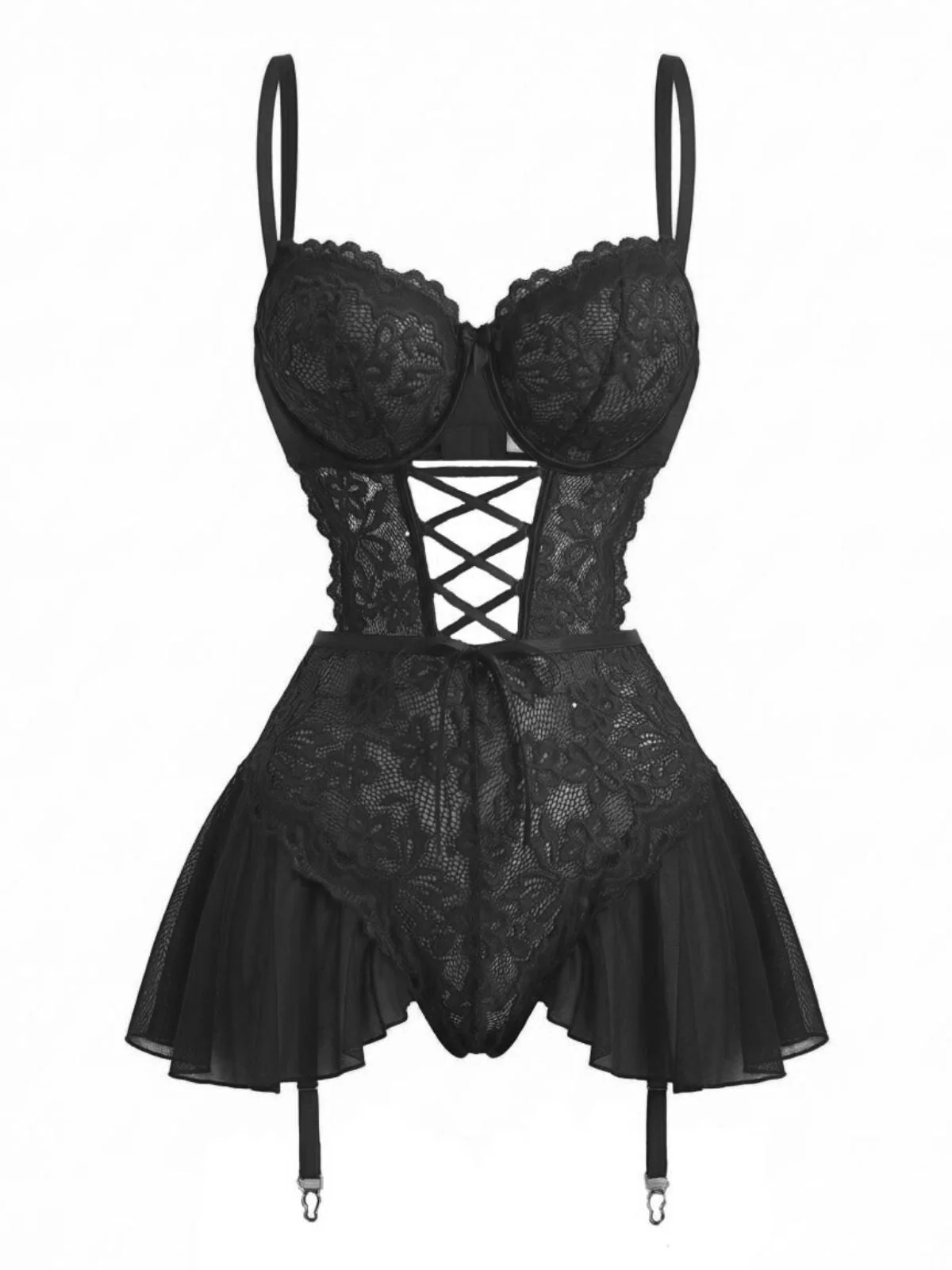 Rot 1960er Netz Spitze Nachthemd Mit Strumpfhalter Bänder - Image 8