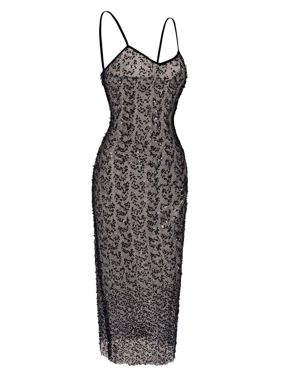 Schwarz 1960er Pailletten Spaghetti Träger Kleid - Image 2