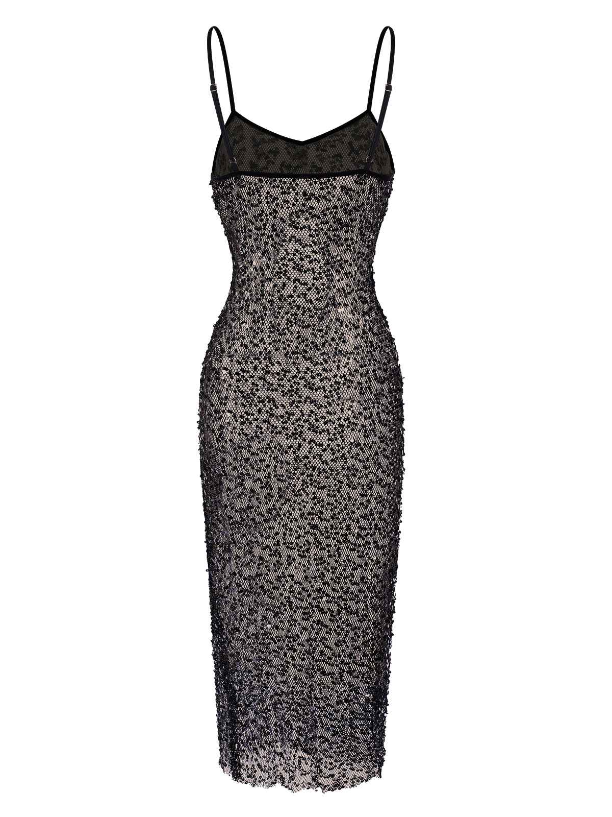 Schwarz 1960er Pailletten Spaghetti Träger Kleid - Image 3