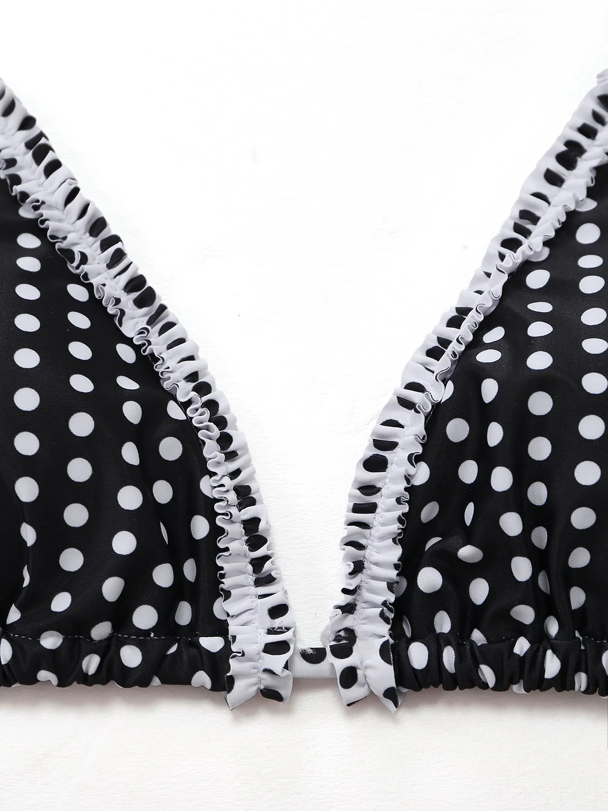 Schwarz 1960er Polka Dot Spitze Halter Bikini Set - Image 5