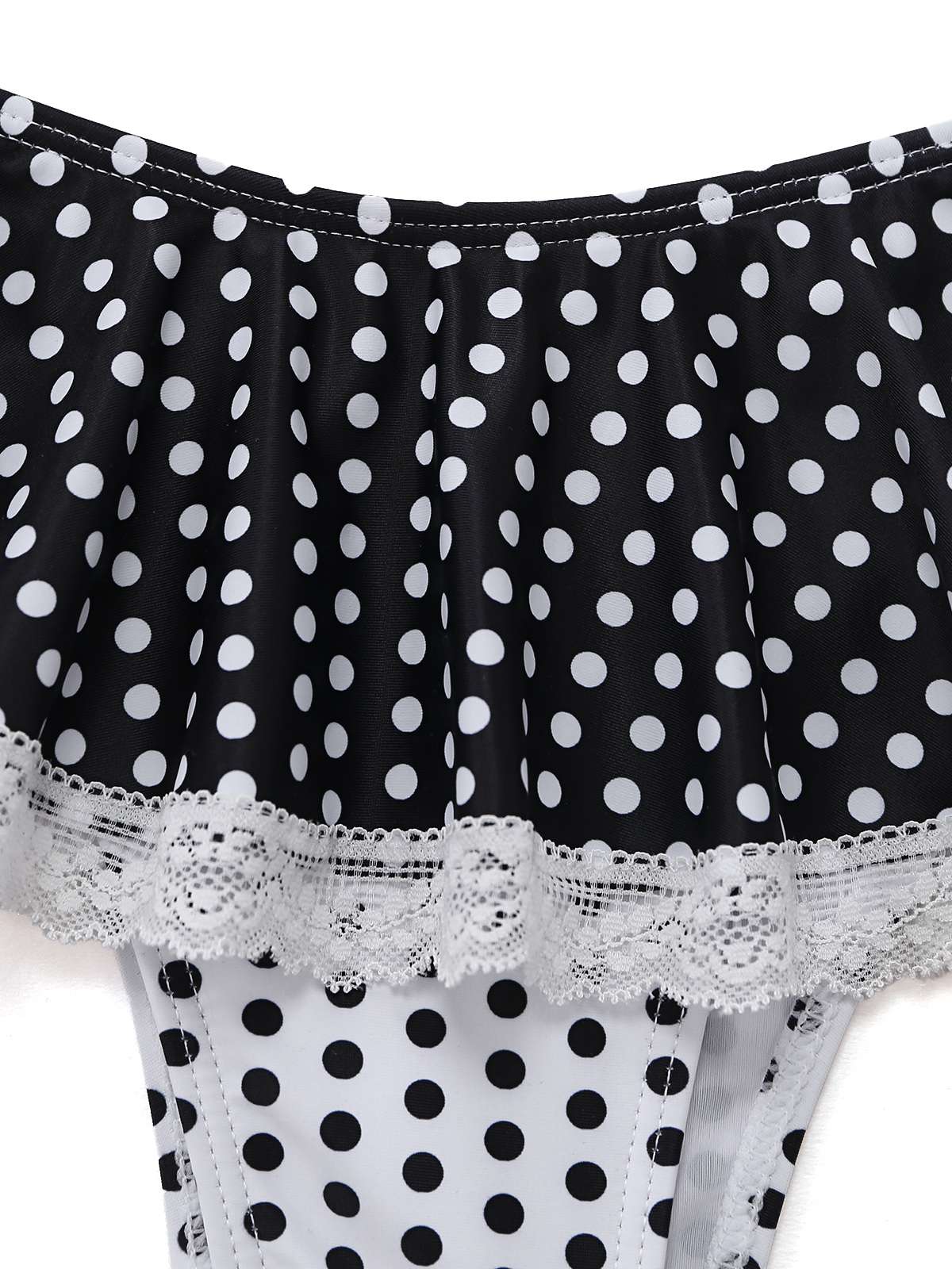 Schwarz 1960er Polka Dot Spitze Halter Bikini Set - Image 7