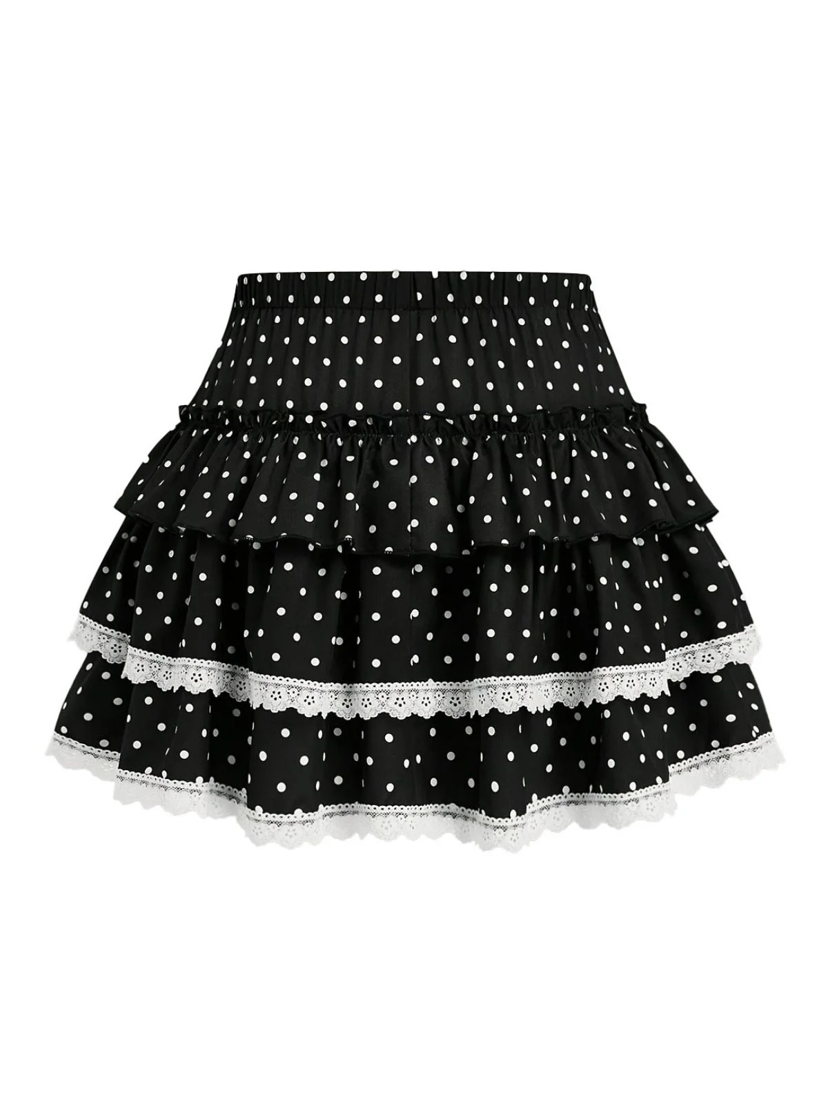 Schwarz 1960er Polka Dot Spitze Rüschen Mini Rock - Image 2