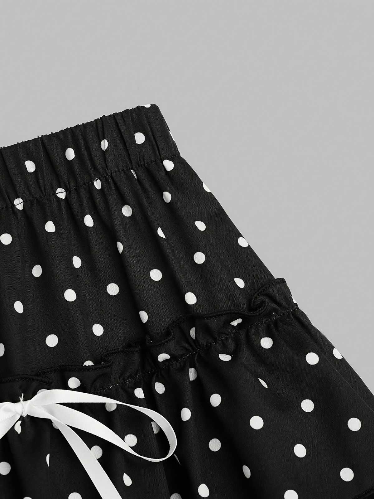 Schwarz 1960er Polka Dot Spitze Rüschen Mini Rock - Image 3