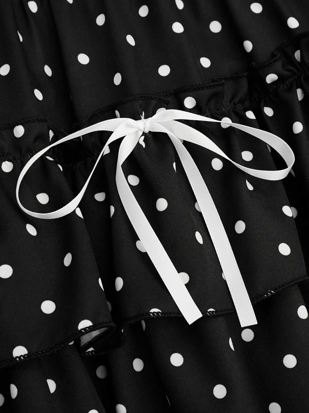 Schwarz 1960er Polka Dot Spitze Rüschen Mini Rock - Image 4