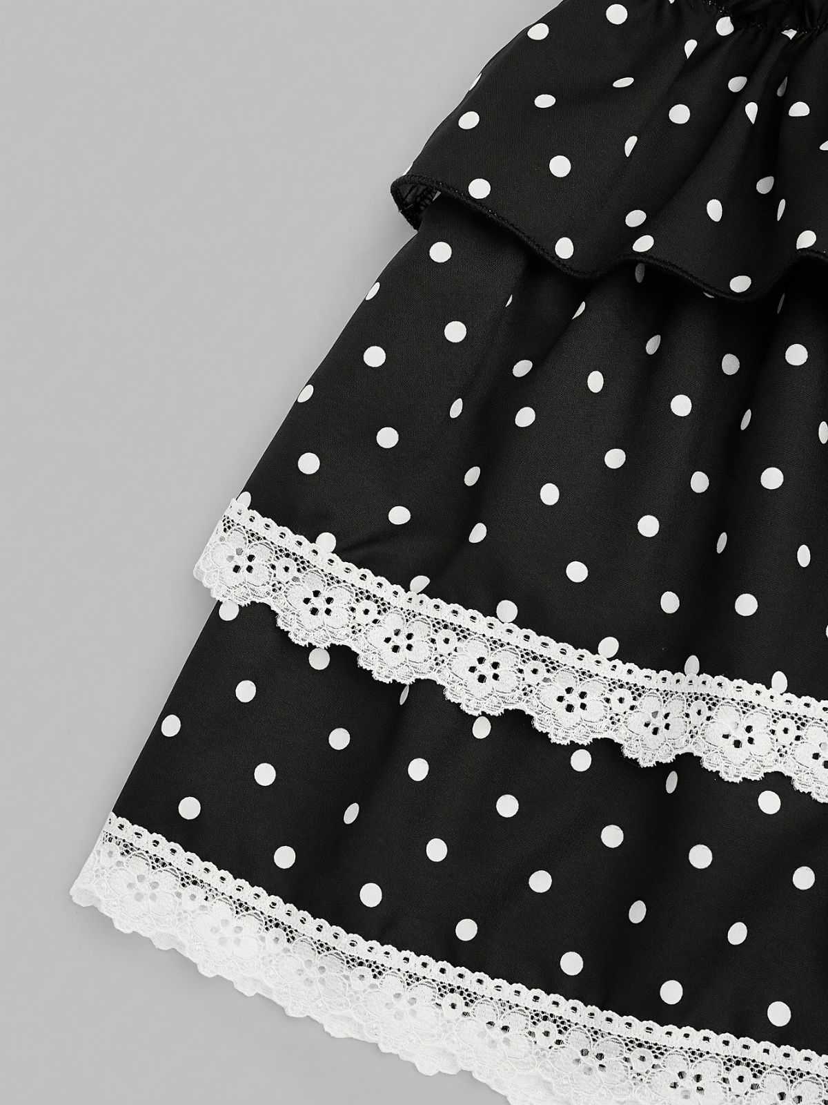 Schwarz 1960er Polka Dot Spitze Rüschen Mini Rock - Image 5
