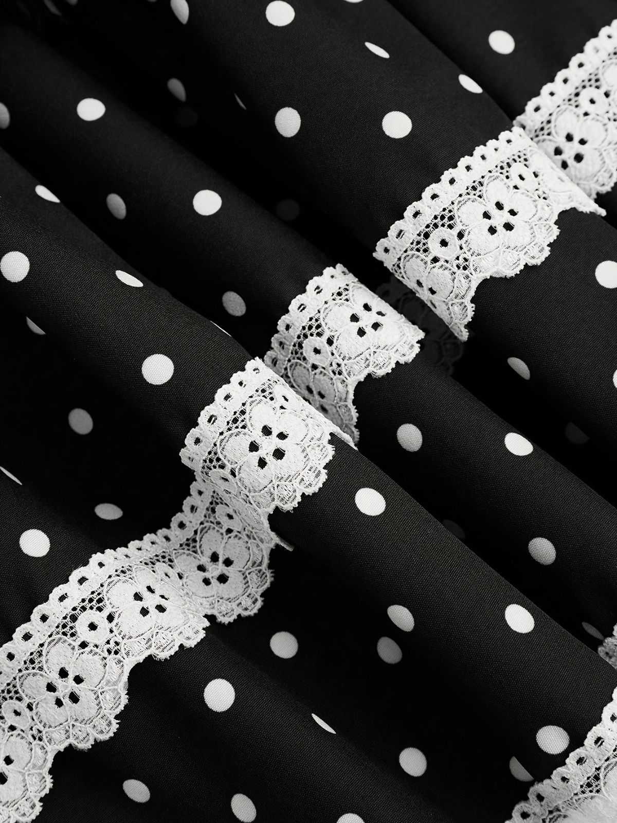Schwarz 1960er Polka Dot Spitze Rüschen Mini Rock - Image 6