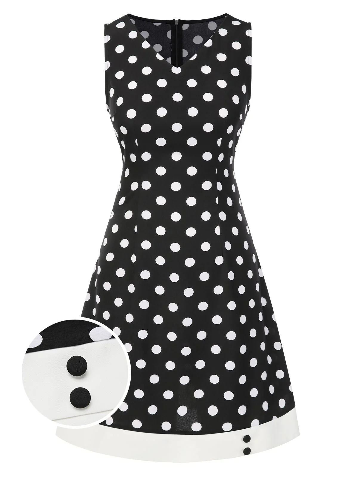 Schwarz 1960er Polka Dots V-Ausschnitt Kleid - Image 3