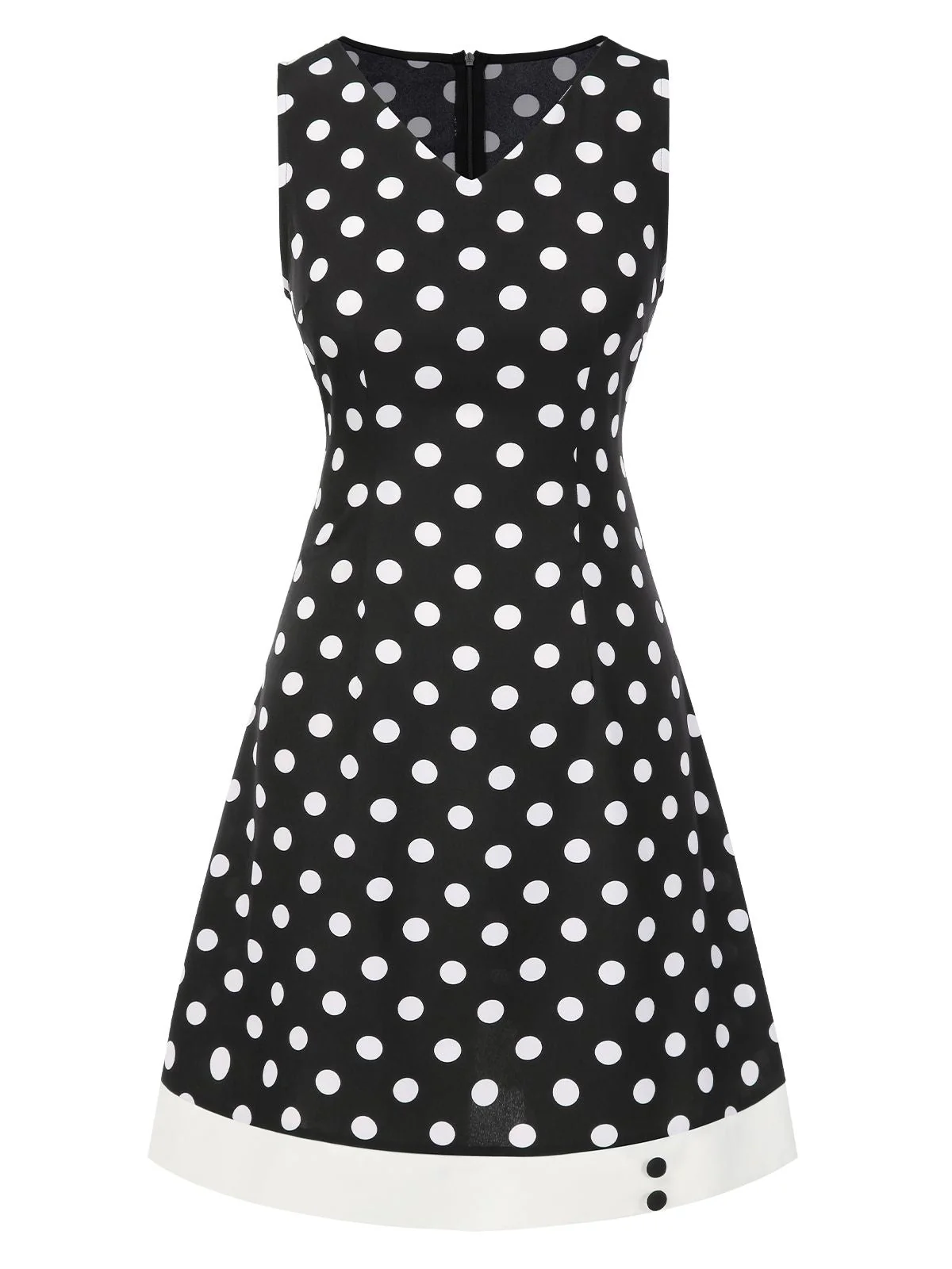 Schwarz 1960er Polka Dots V-Ausschnitt Kleid - Image 4