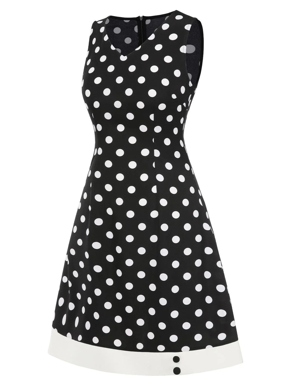 Schwarz 1960er Polka Dots V-Ausschnitt Kleid - Image 5