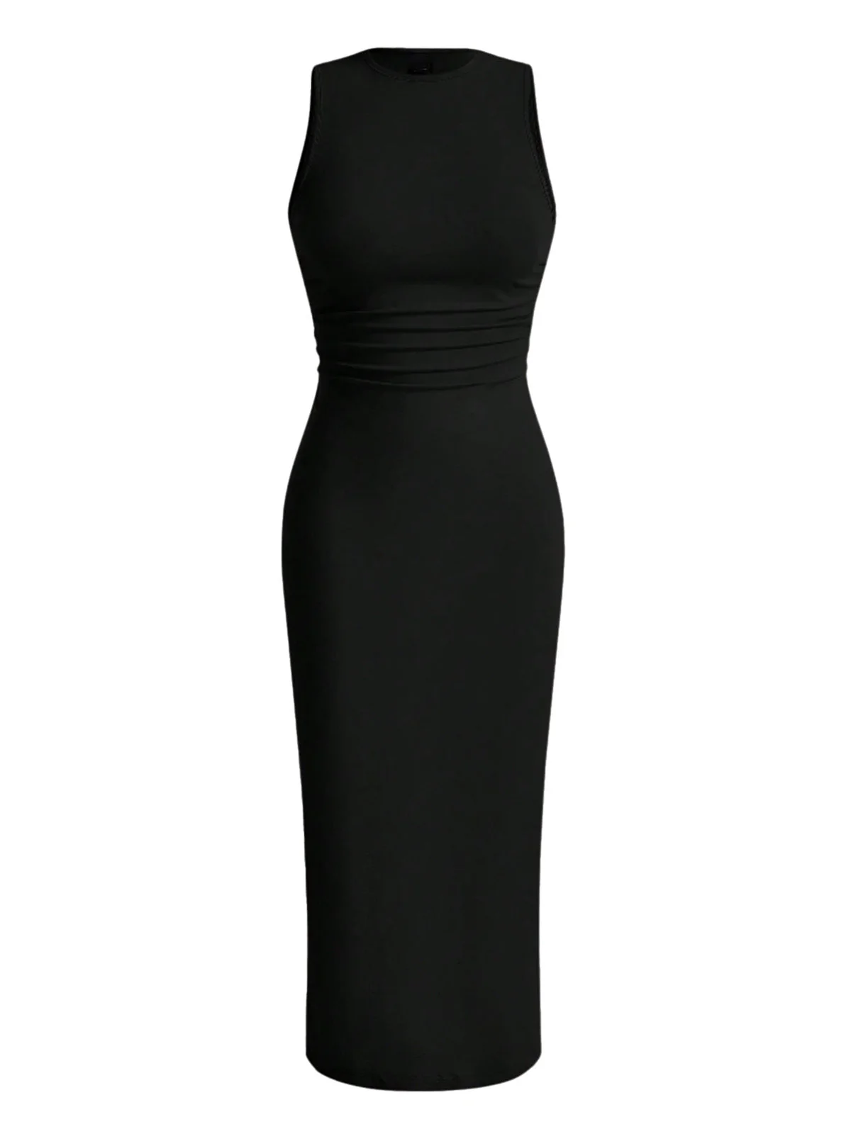 Schwarz 1960er Solide Ärmellos Enges Kleid