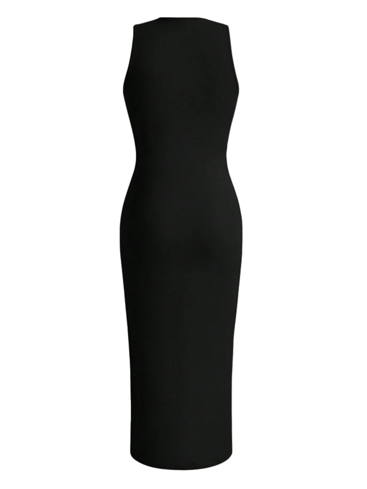 Schwarz 1960er Solide Ärmellos Enges Kleid - Image 2