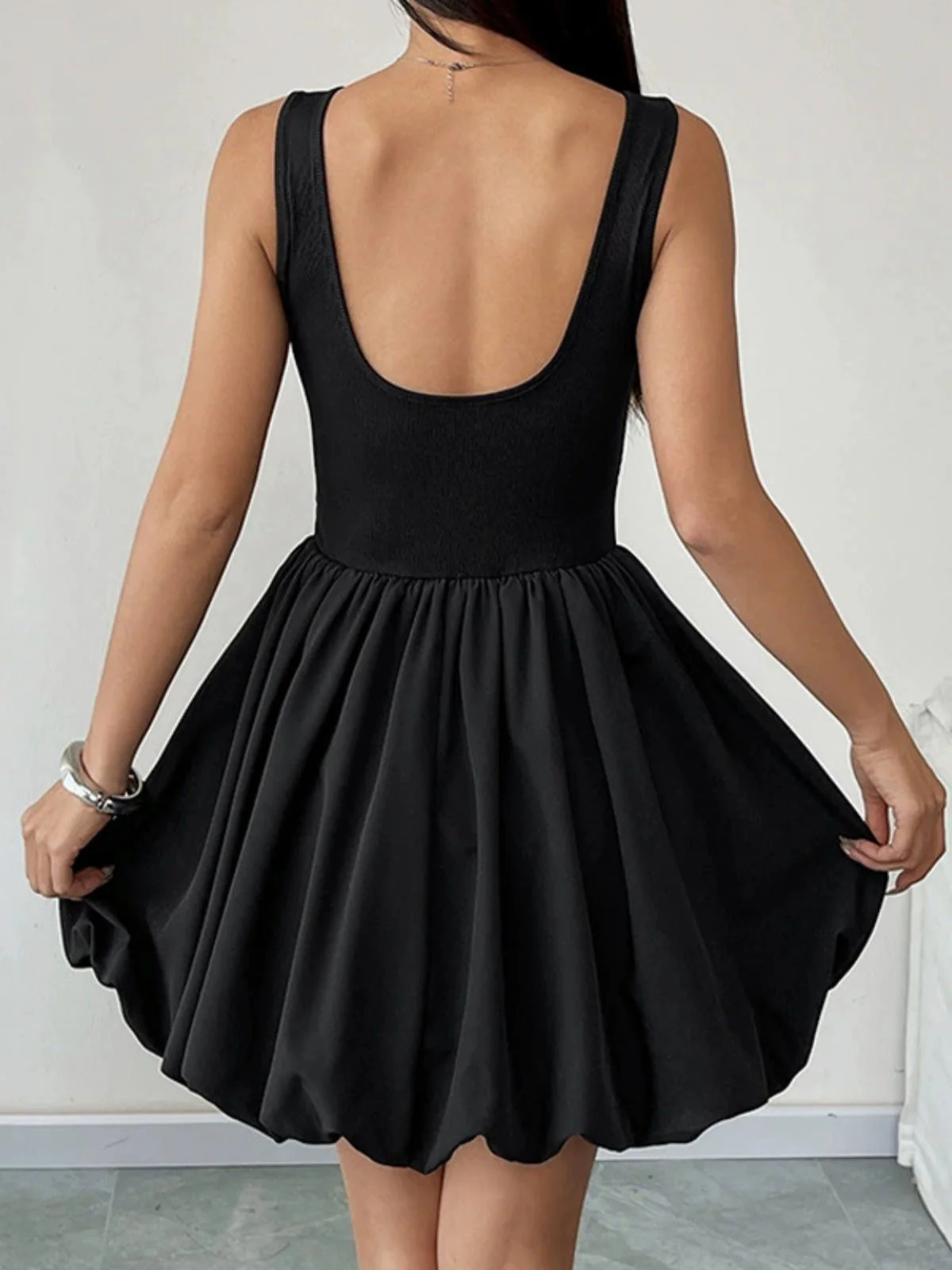 Schwarz 1960er Solide Ärmelloses Bubble Kleid - Image 4