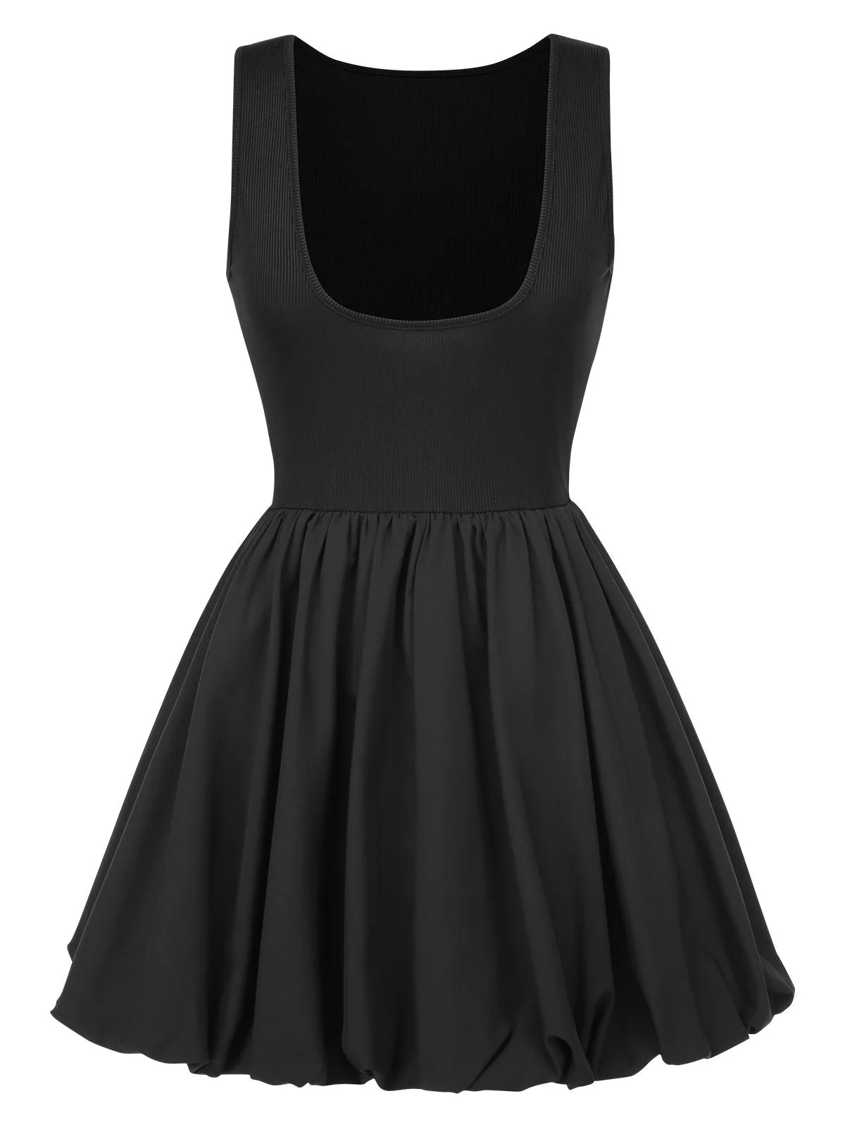 Schwarz 1960er Solide Ärmelloses Bubble Kleid - Image 5