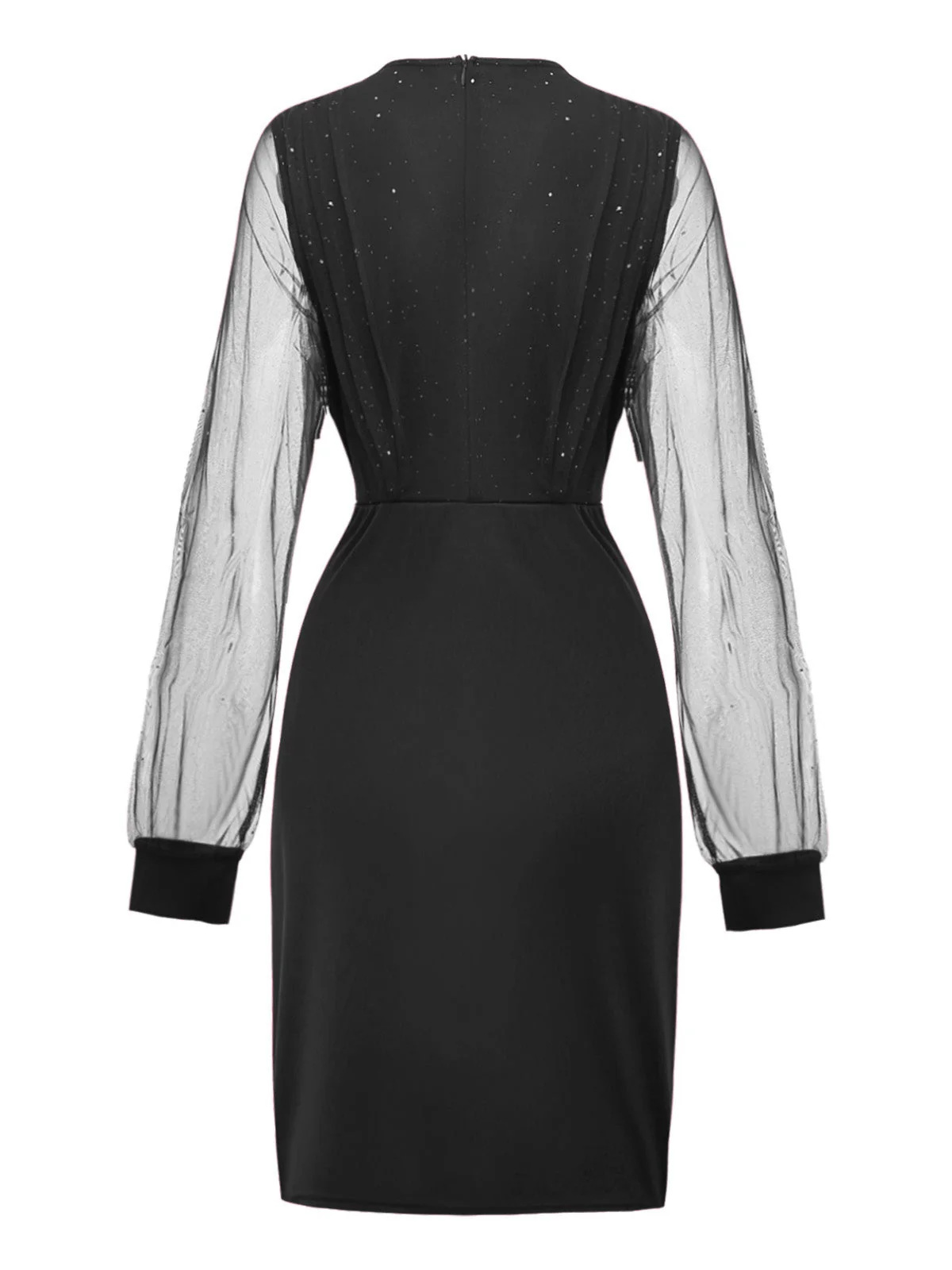 Schwarz 1960er Solide Glitzer V-Ausschnitt Netz Körperbetont Kleid - Image 2