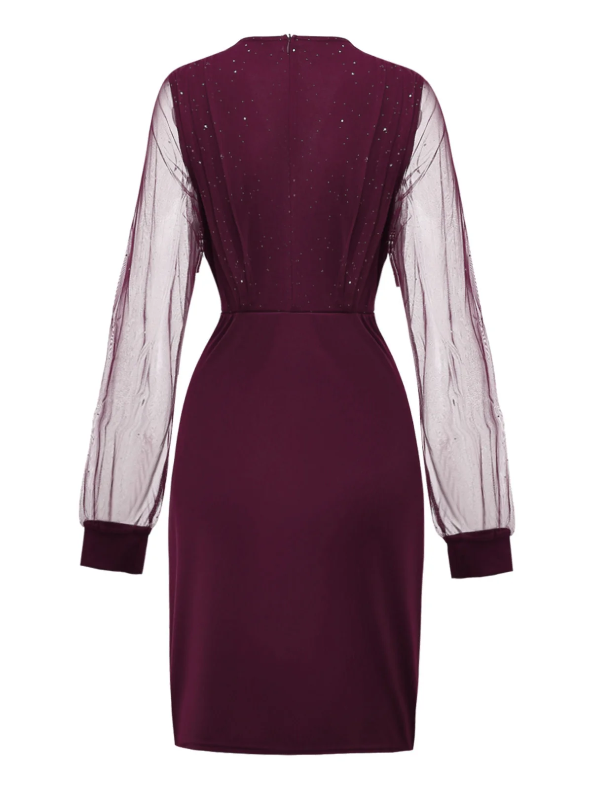 Schwarz 1960er Solide Glitzer V-Ausschnitt Netz Körperbetont Kleid - Image 5