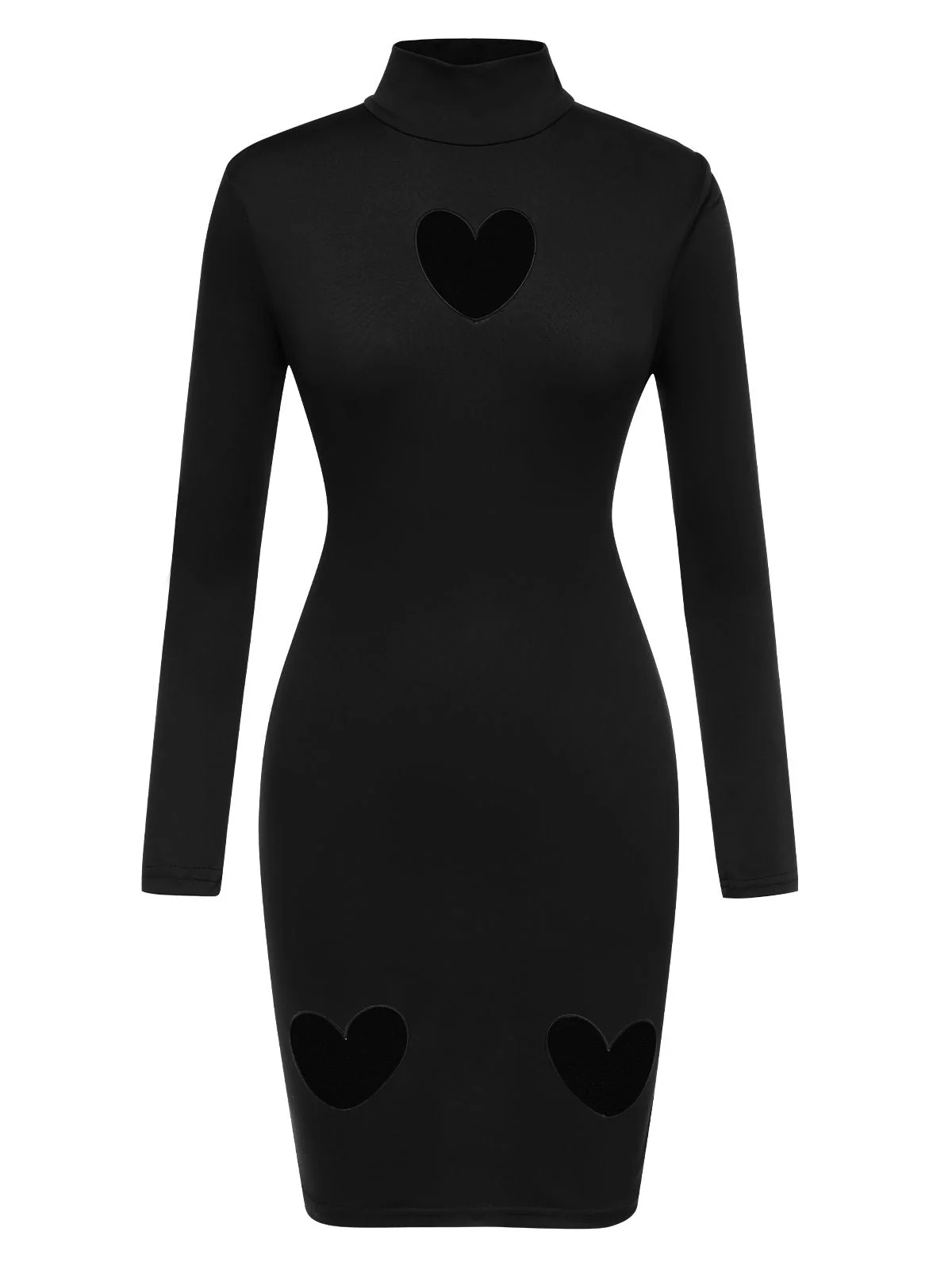Schwarz 1960er Solide Herz Cut Out Kleid - Image 2