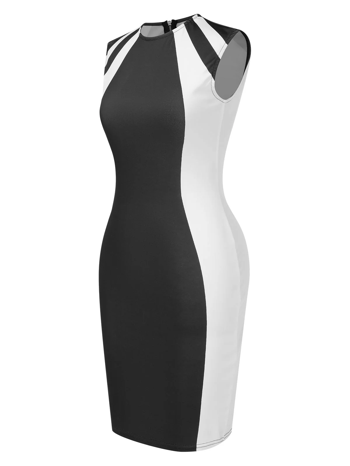 Schwarz 1960er Solide Patchwork Bleistift Kleid - Image 2
