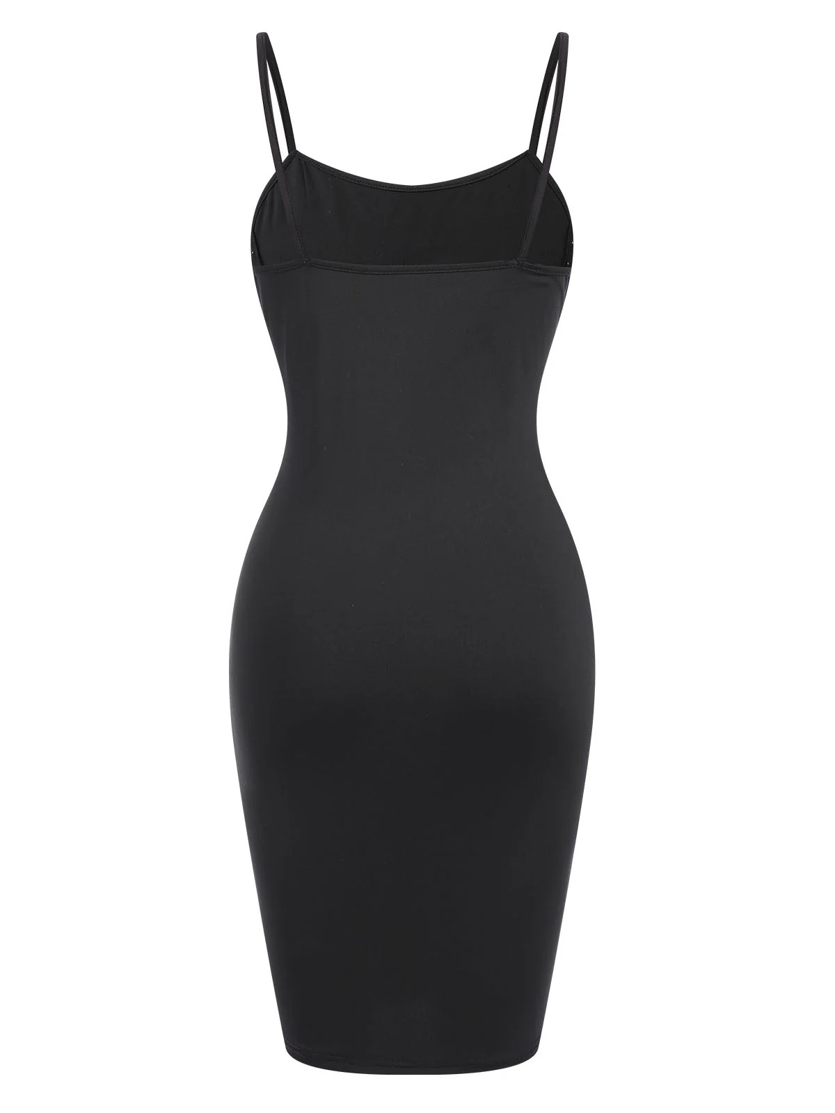 Schwarz 1960er Solide Perle Spaghetti Träger Kleid - Image 2