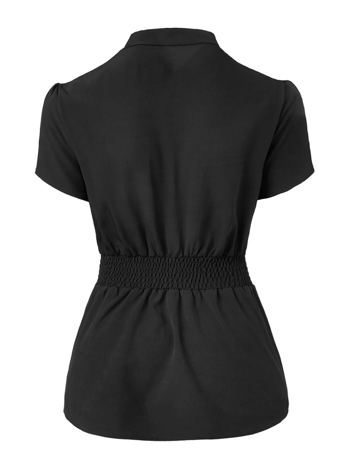 Schwarz 1960er Solide Plissiertes Blütenblattärmel Bluse - Image 2