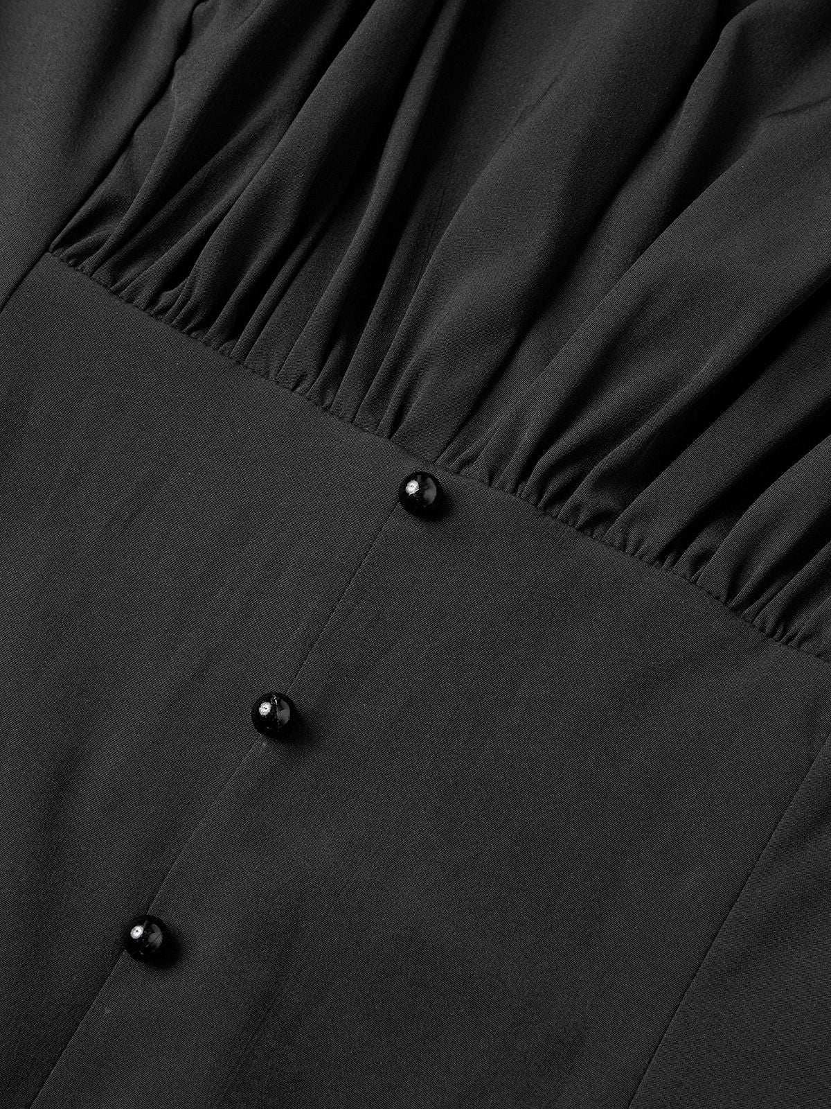 Schwarz 1960er Solide Plissiertes Blütenblattärmel Bluse - Image 3