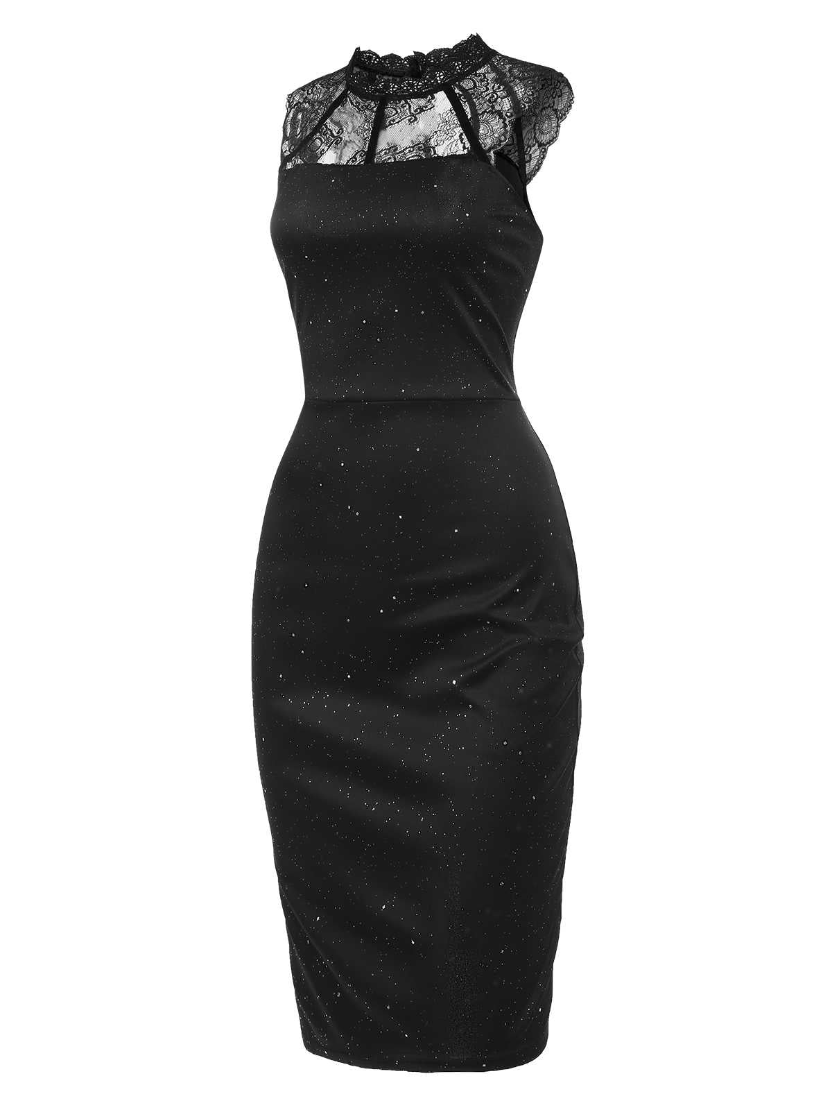 Schwarz 1960er Spitze Ärmellos Enges Kleid - Image 2