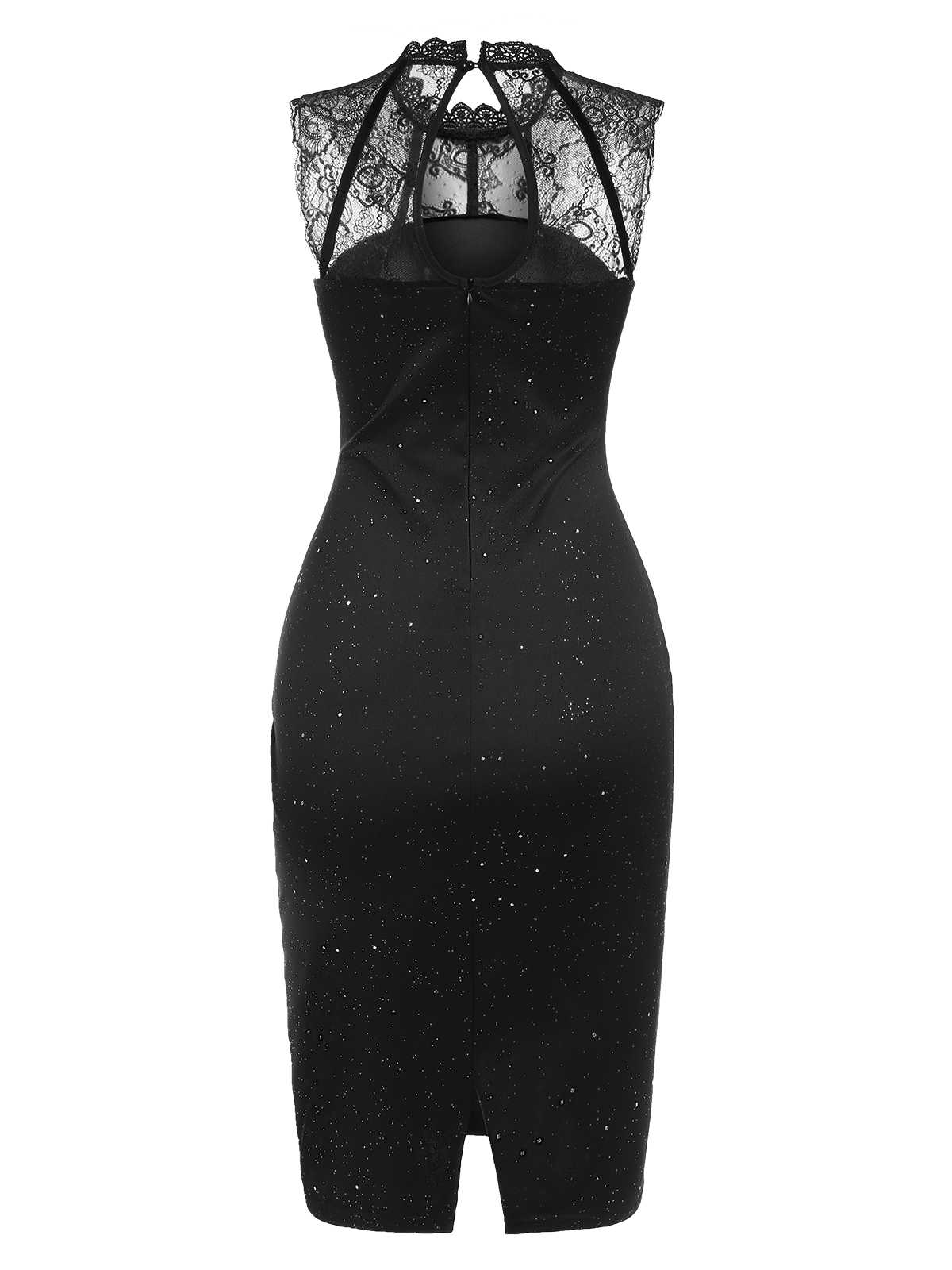 Schwarz 1960er Spitze Ärmellos Enges Kleid - Image 3